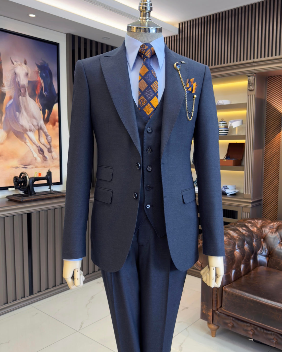 Maxwell Navy Blue Solid Slim Fit Suit