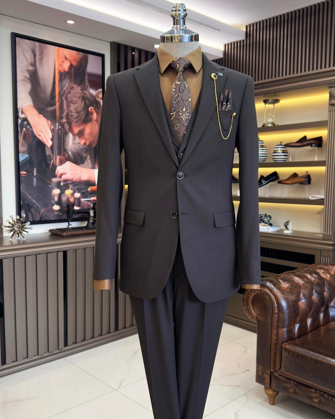 Octavius Brown Solid Slim Fit Suit