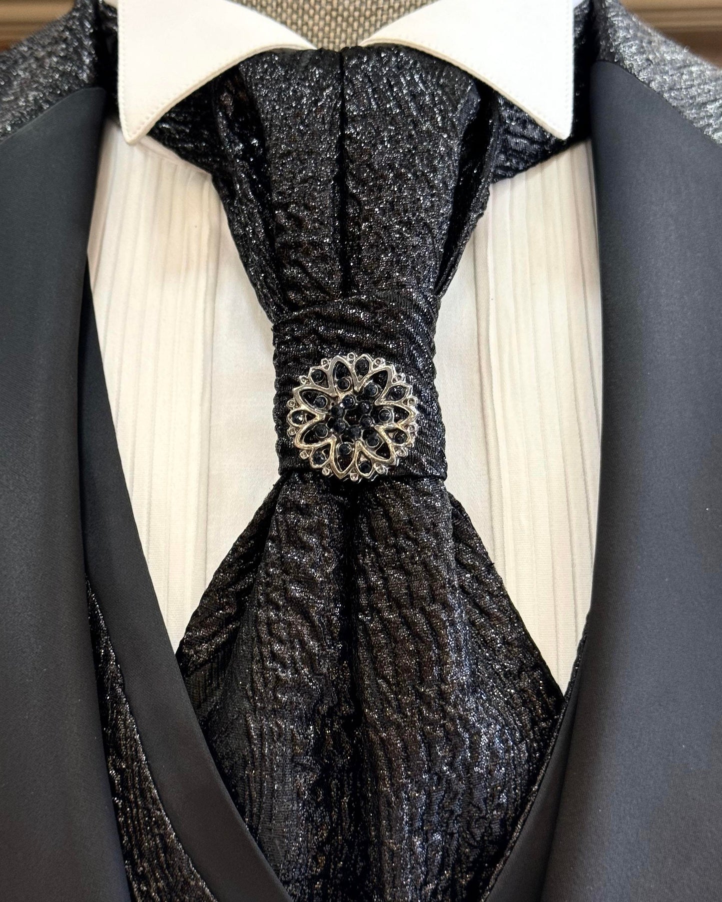 Dominic Black Brocade Slim-Fit Tuxedo