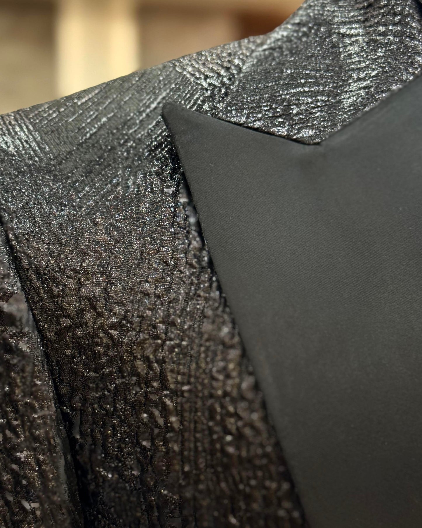 Dominic Black Brocade Slim-Fit Tuxedo