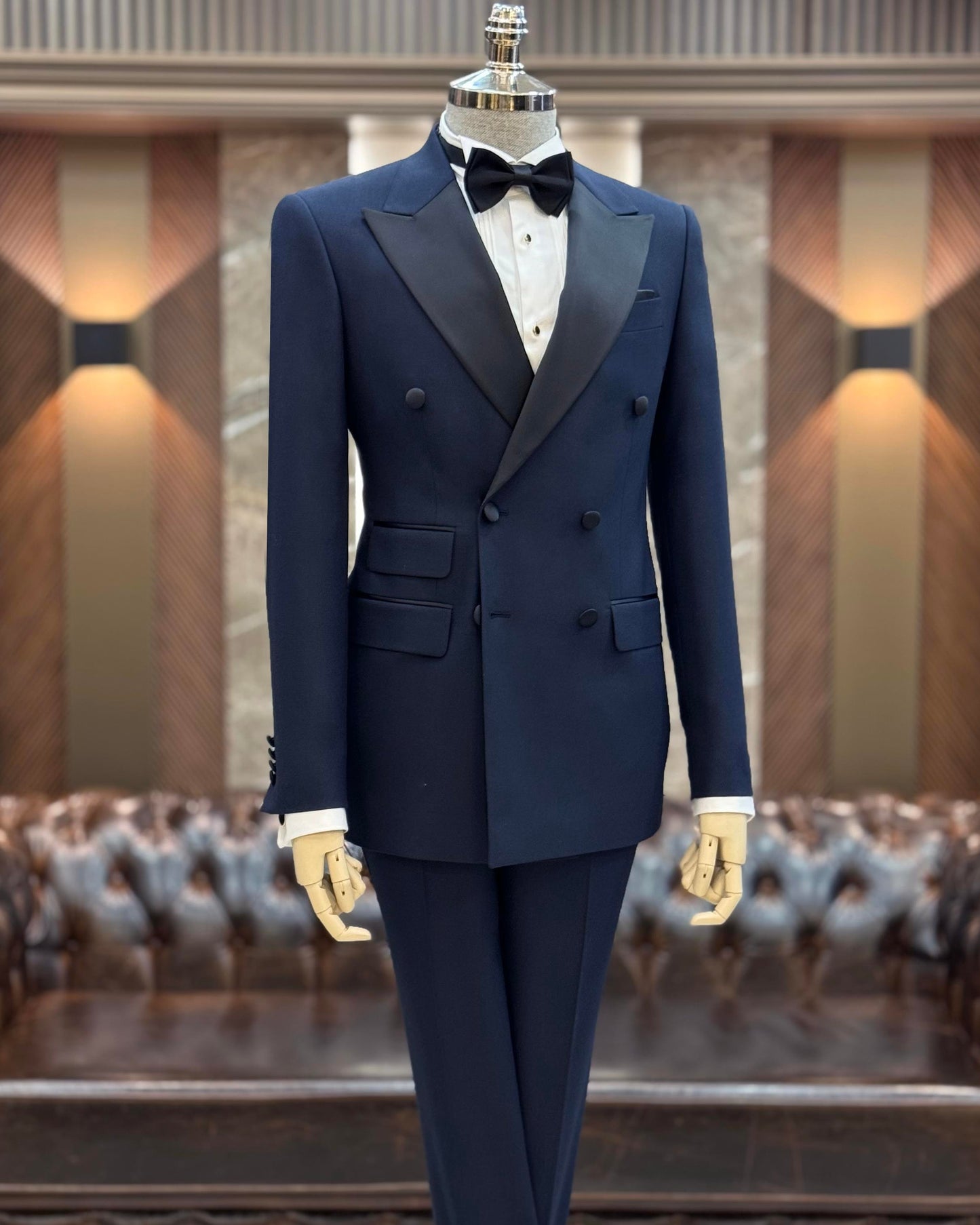 Archer Navy Solid Slim-Fit Double-Breasted Tuxedo