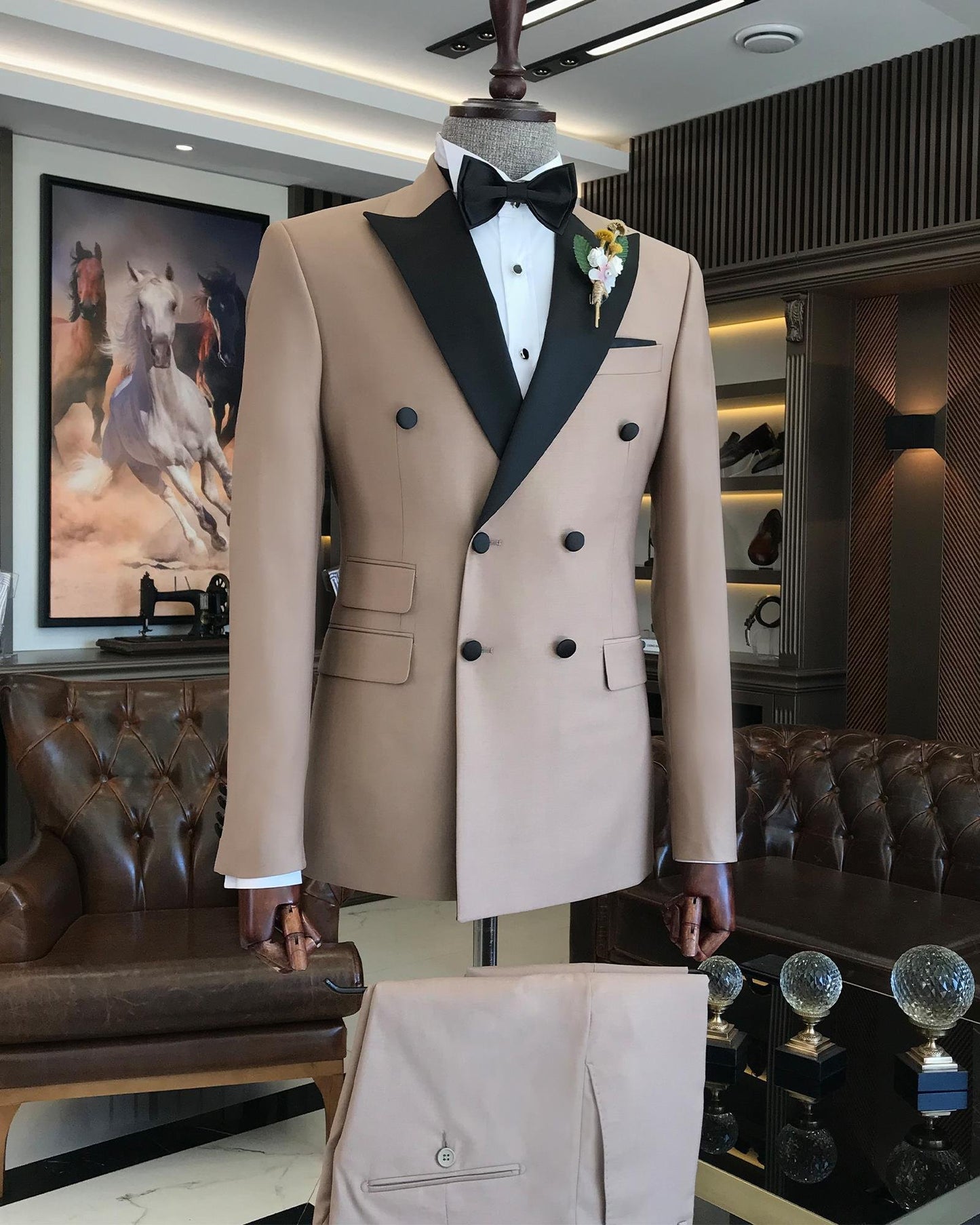 Frederick Camel Solid Slim-Fit Double-Breasted Tuxedo