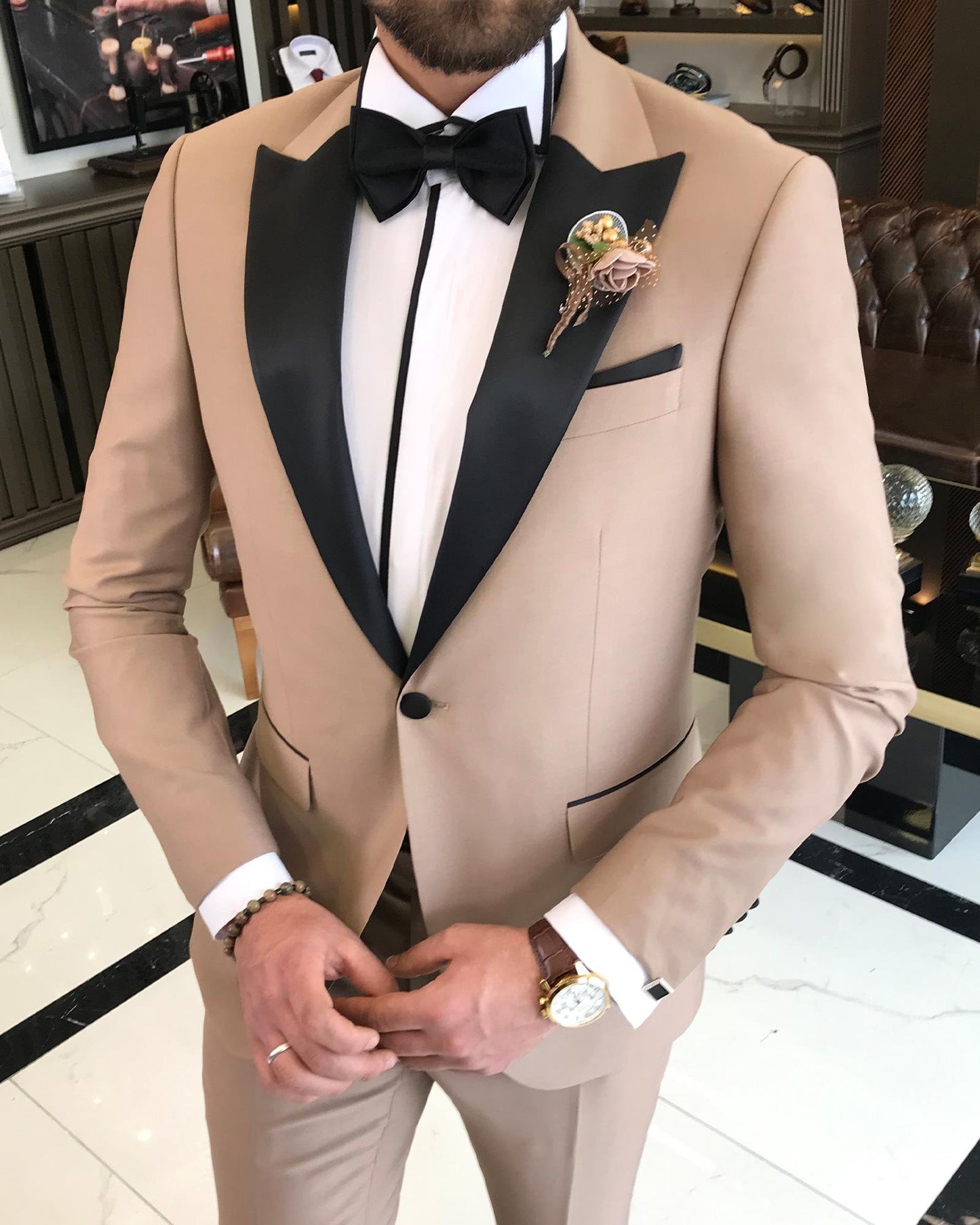 Osmond Camel Solid Slim-Fit Tuxedo