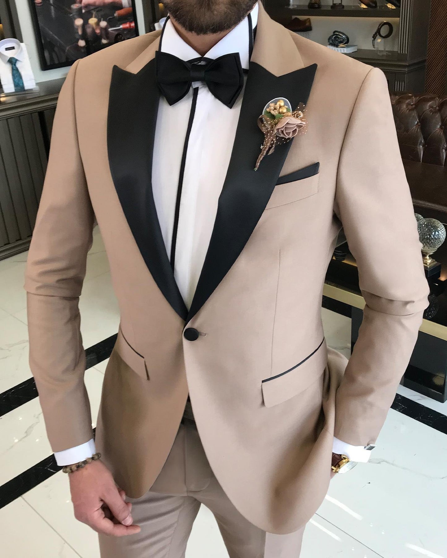 Osmond Camel Solid Slim-Fit Tuxedo