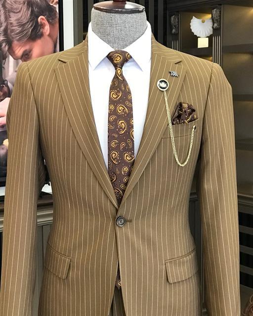 Beaumont Brown Striped Slim Fit Suit