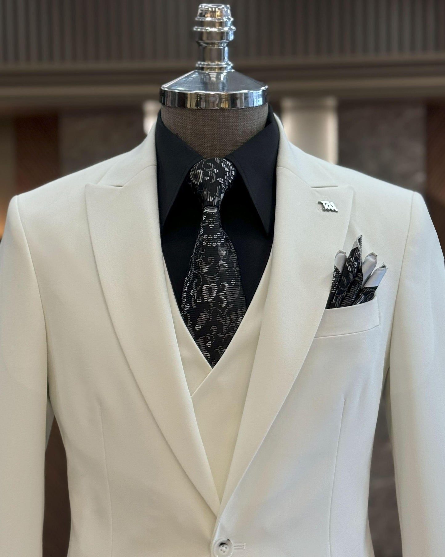 Mason Ecru Solid Slim Fit Suit