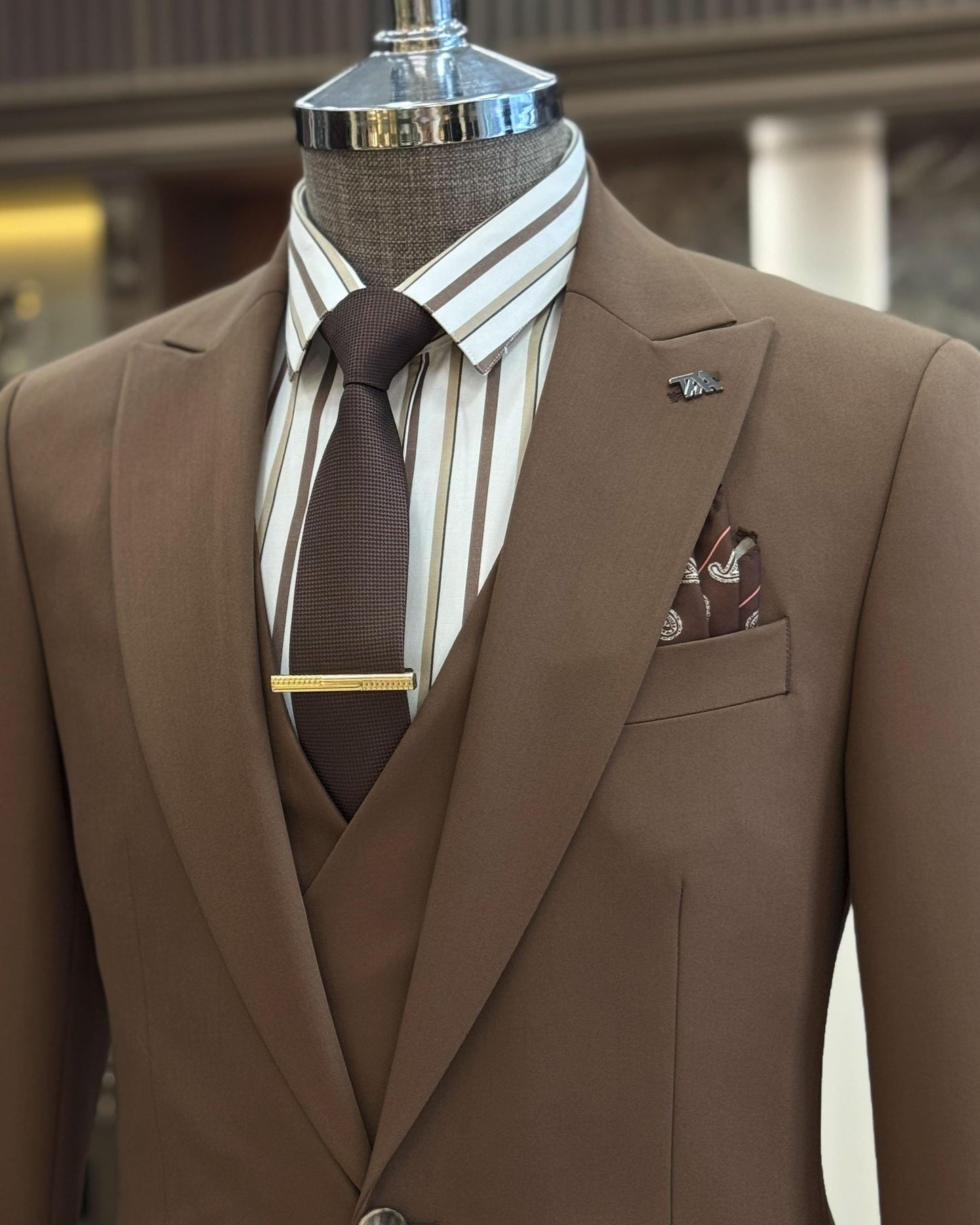 Edison Brown Solid Slim Fit Suit