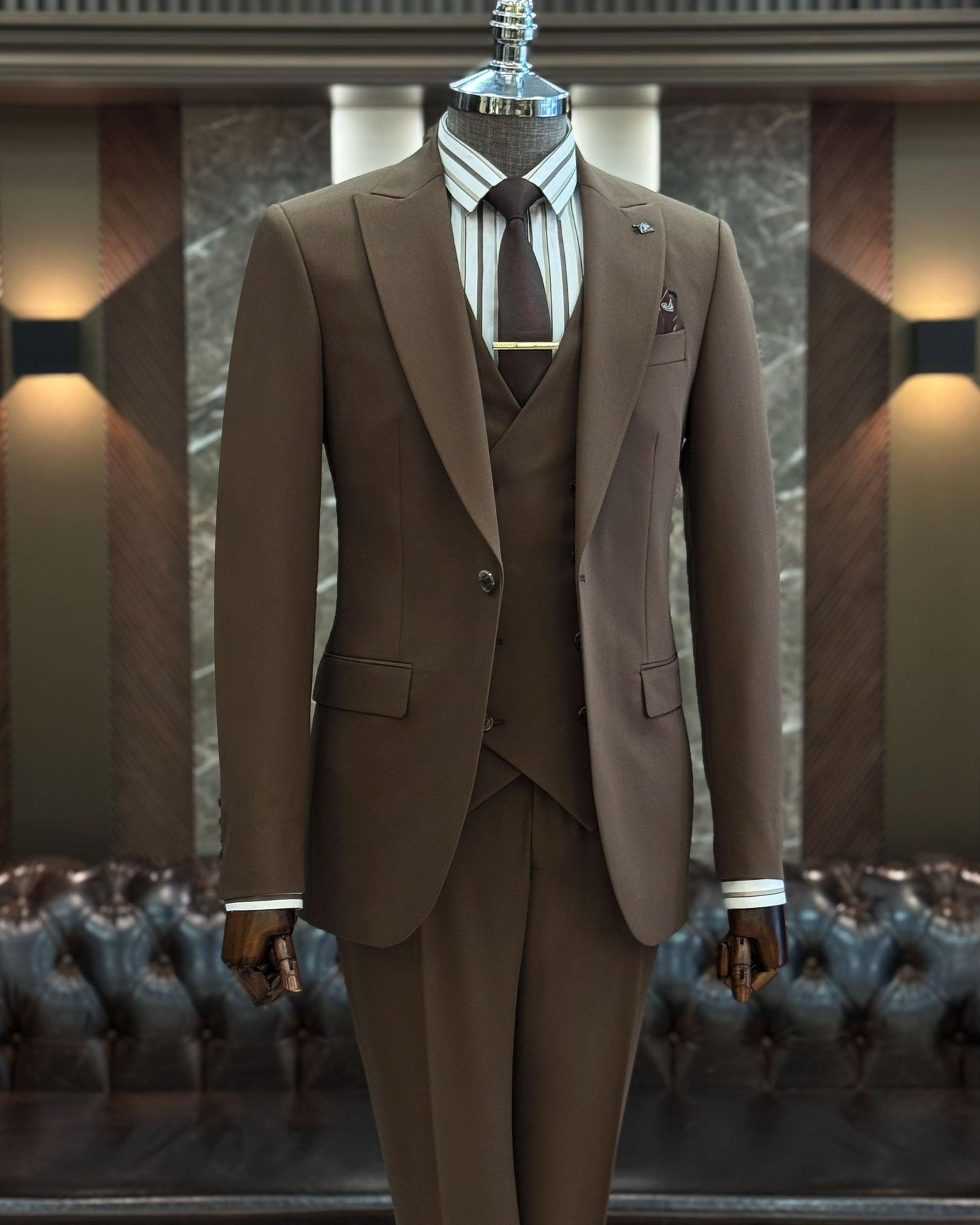Edison Brown Solid Slim Fit Suit