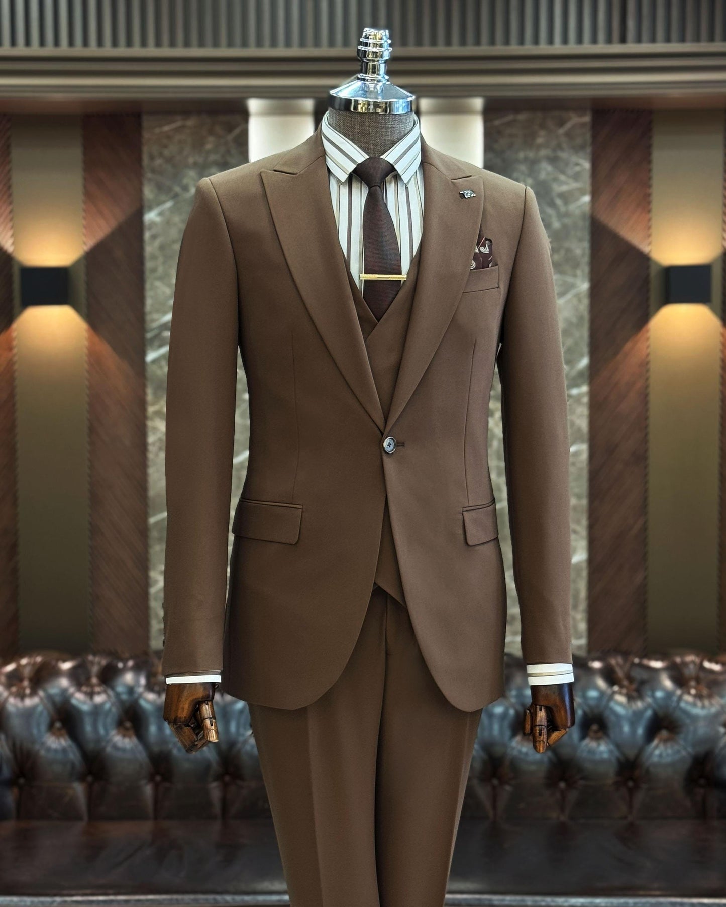 Edison Brown Solid Slim Fit Suit