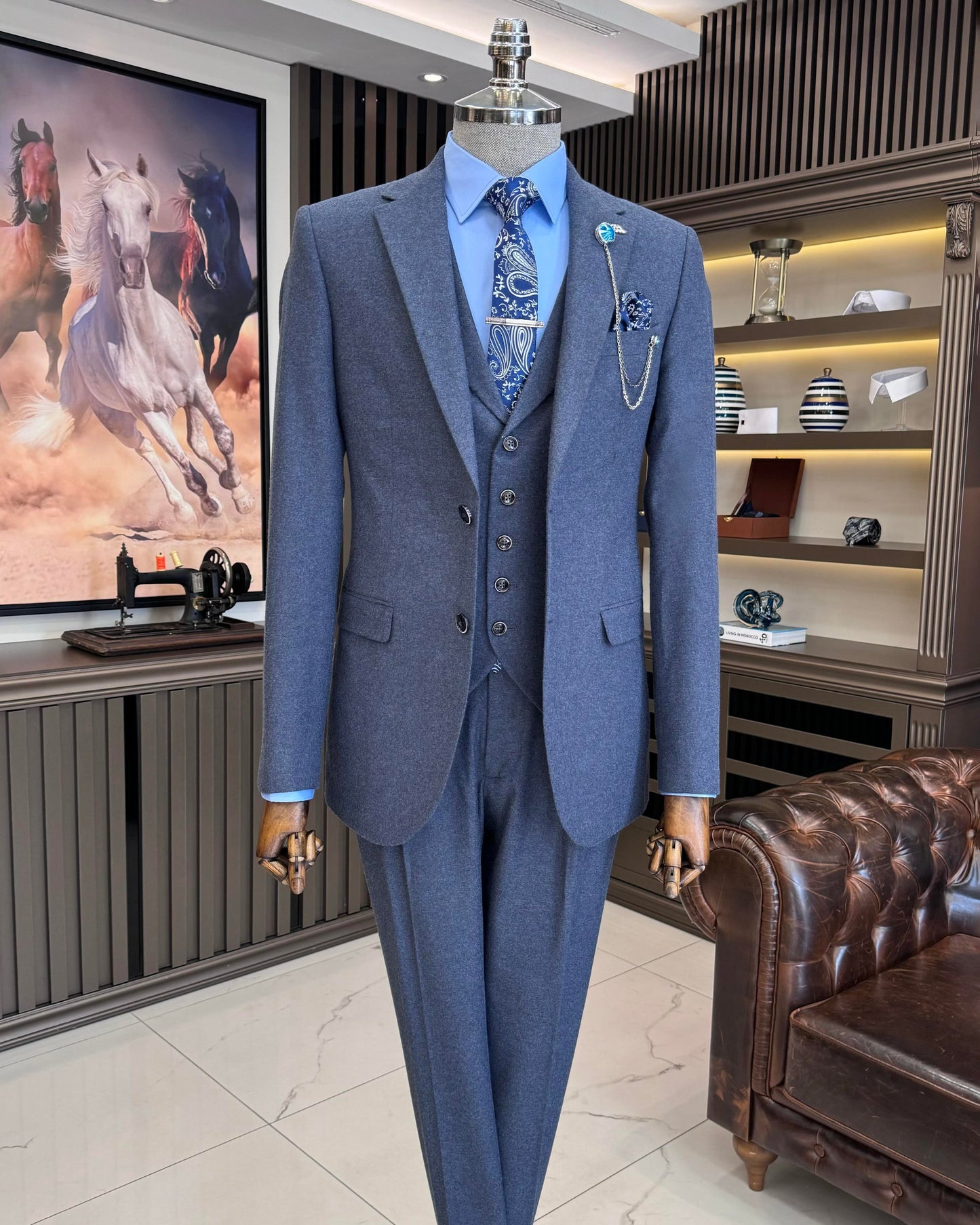 Jamison Marian Blue Solid Slim Fit Suit