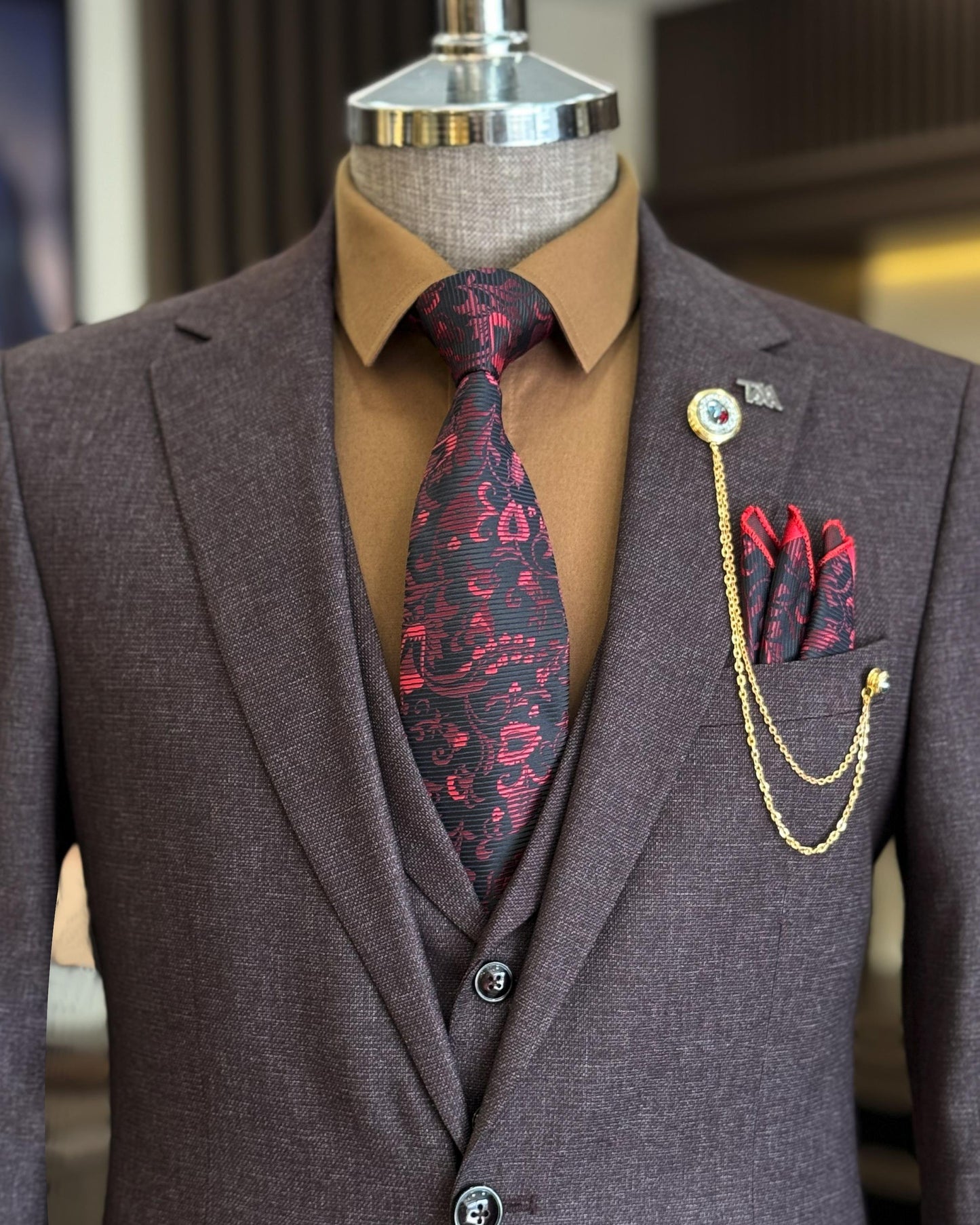 Dawson Merlot Houndstooth Slim Fit Suit