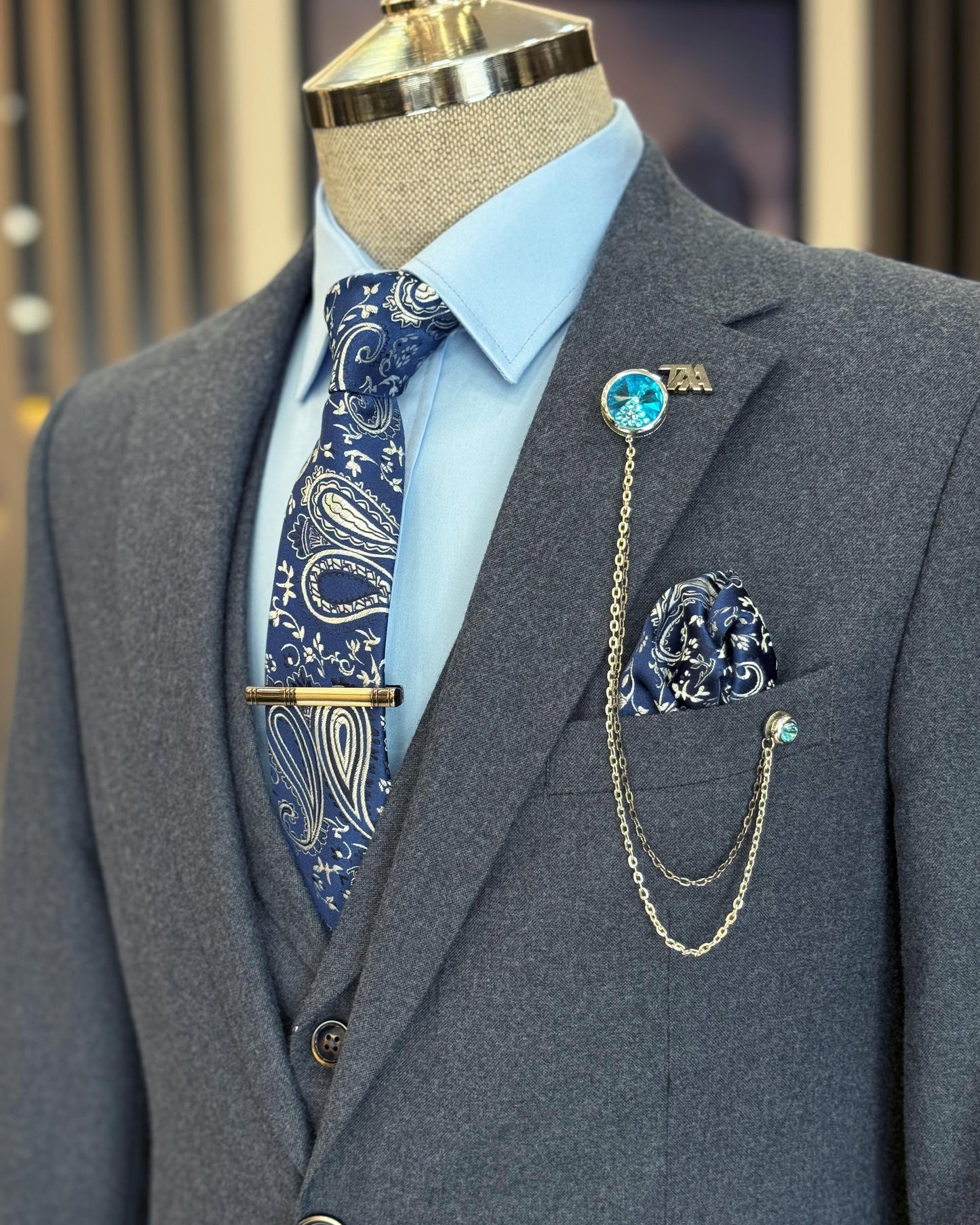 Jamison Marian Blue Solid Slim Fit Suit