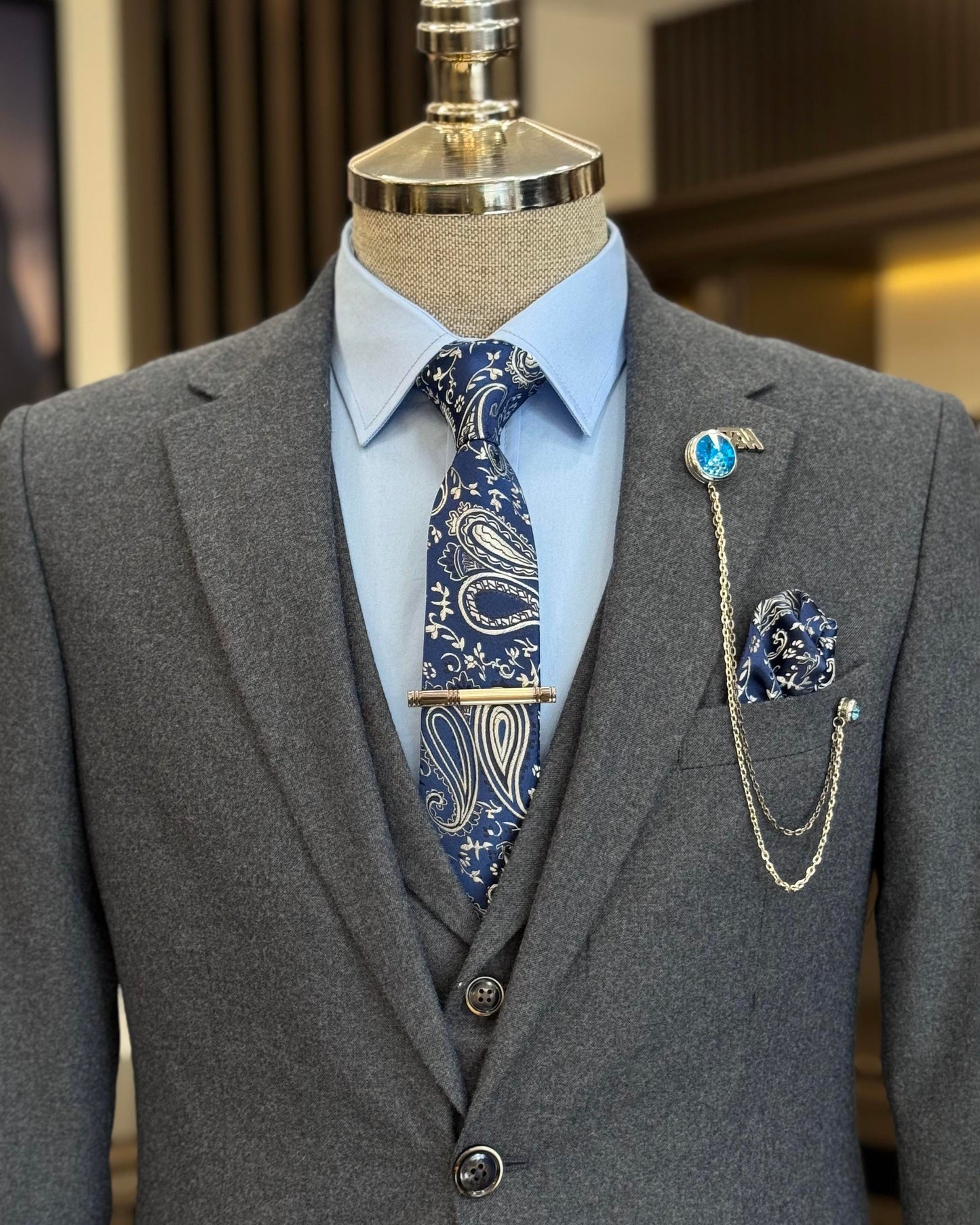 Jamison Marian Blue Solid Slim Fit Suit