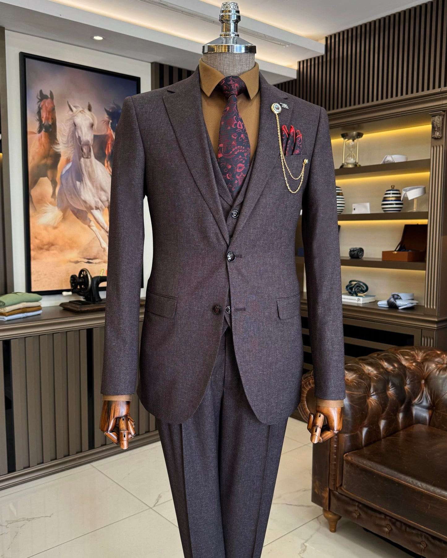 Dawson Merlot Houndstooth Slim Fit Suit