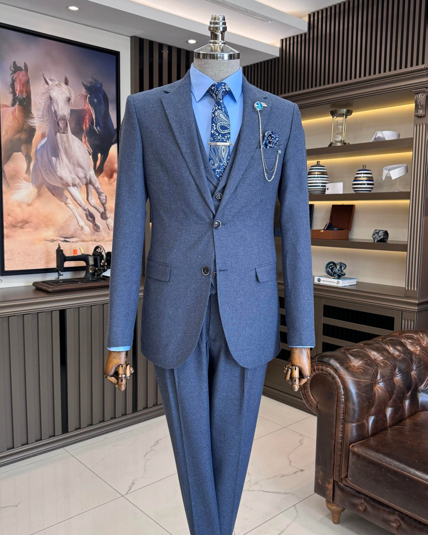 Jamison Marian Blue Solid Slim Fit Suit