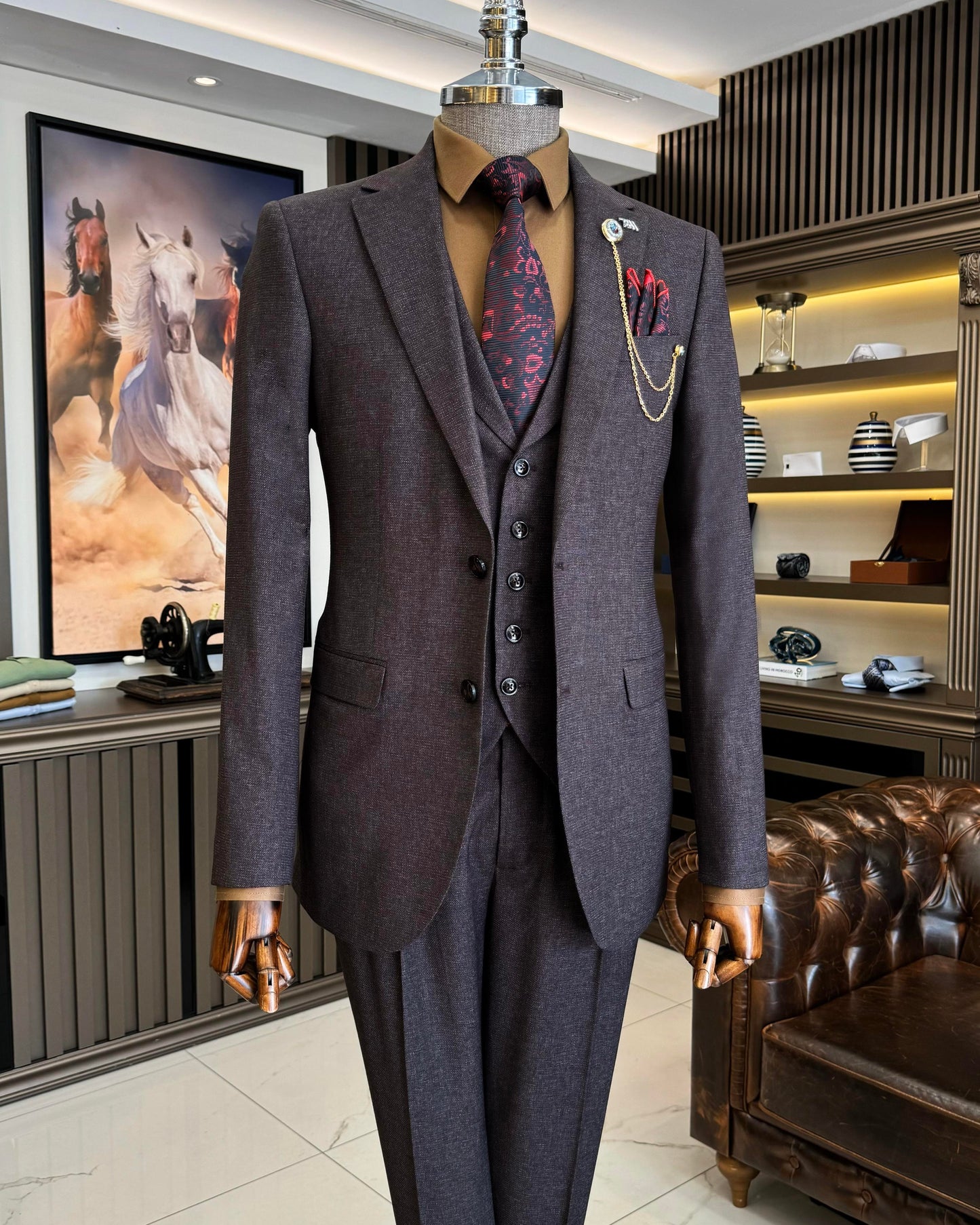Dawson Merlot Houndstooth Slim Fit Suit