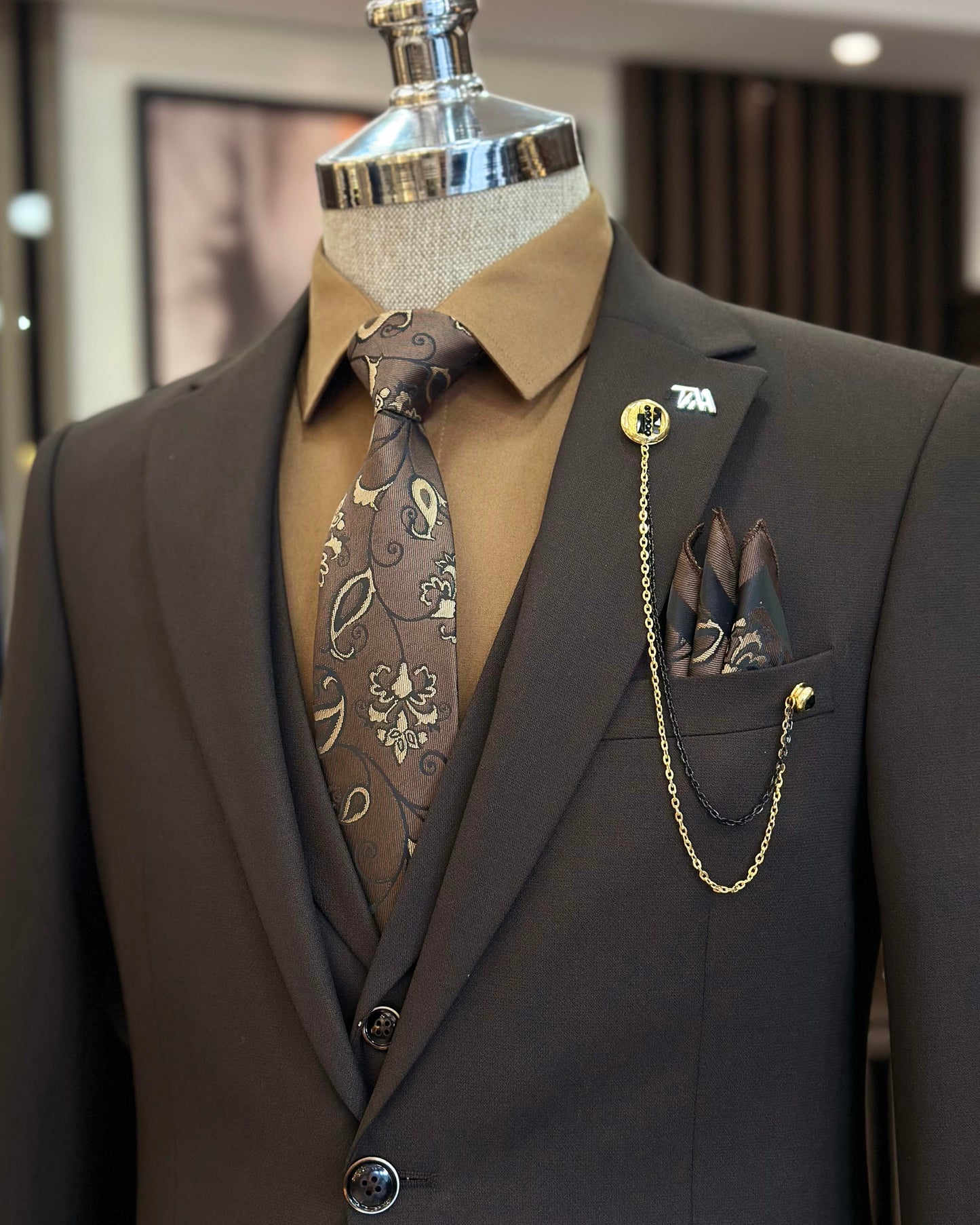 Octavius Brown Solid Slim Fit Suit