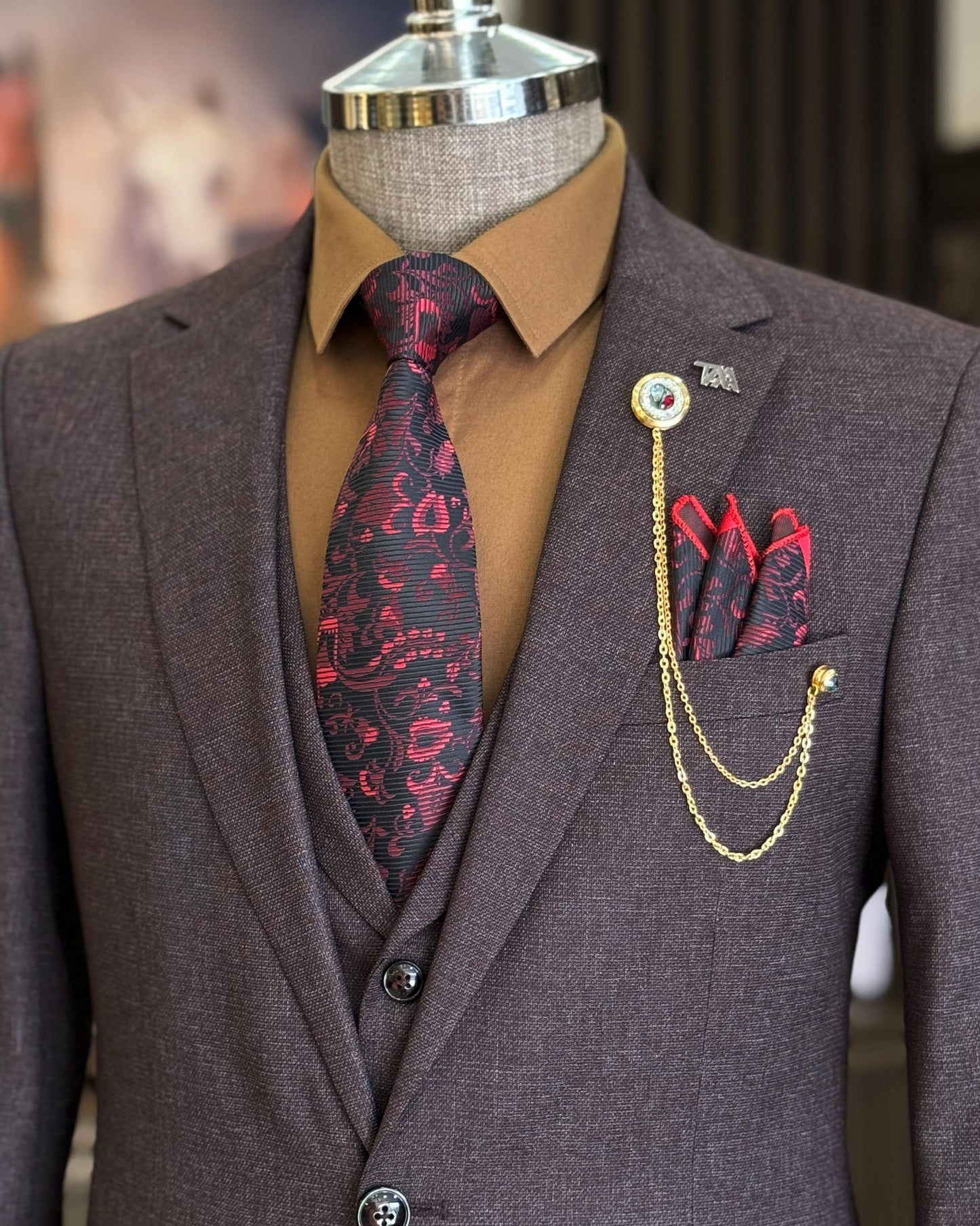 Dawson Merlot Houndstooth Slim Fit Suit