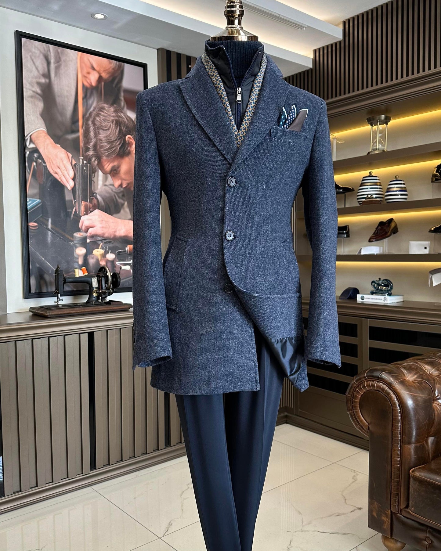 Wool-Blend Herringbone Overcoat