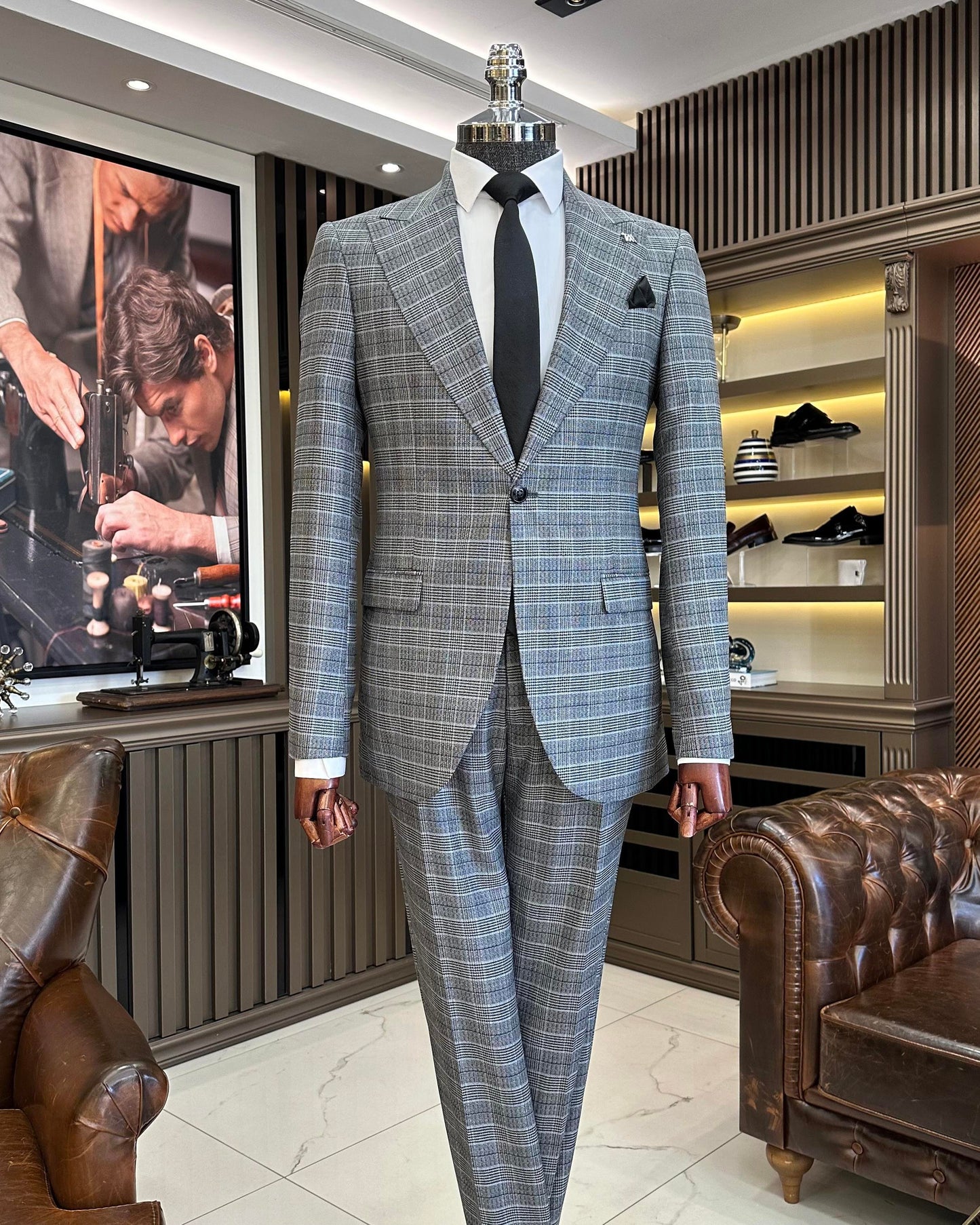 Lysander Gray Plaid Slim Fit Suit