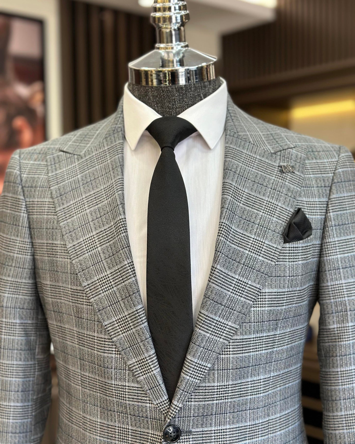 Lysander Gray Plaid Slim Fit Suit