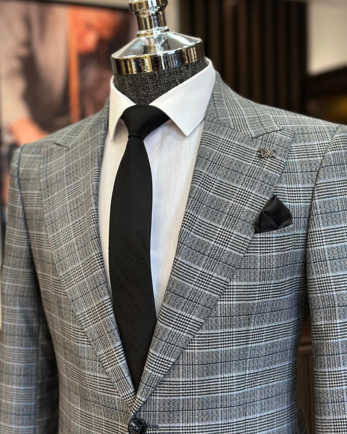Lysander Gray Plaid Slim Fit Suit