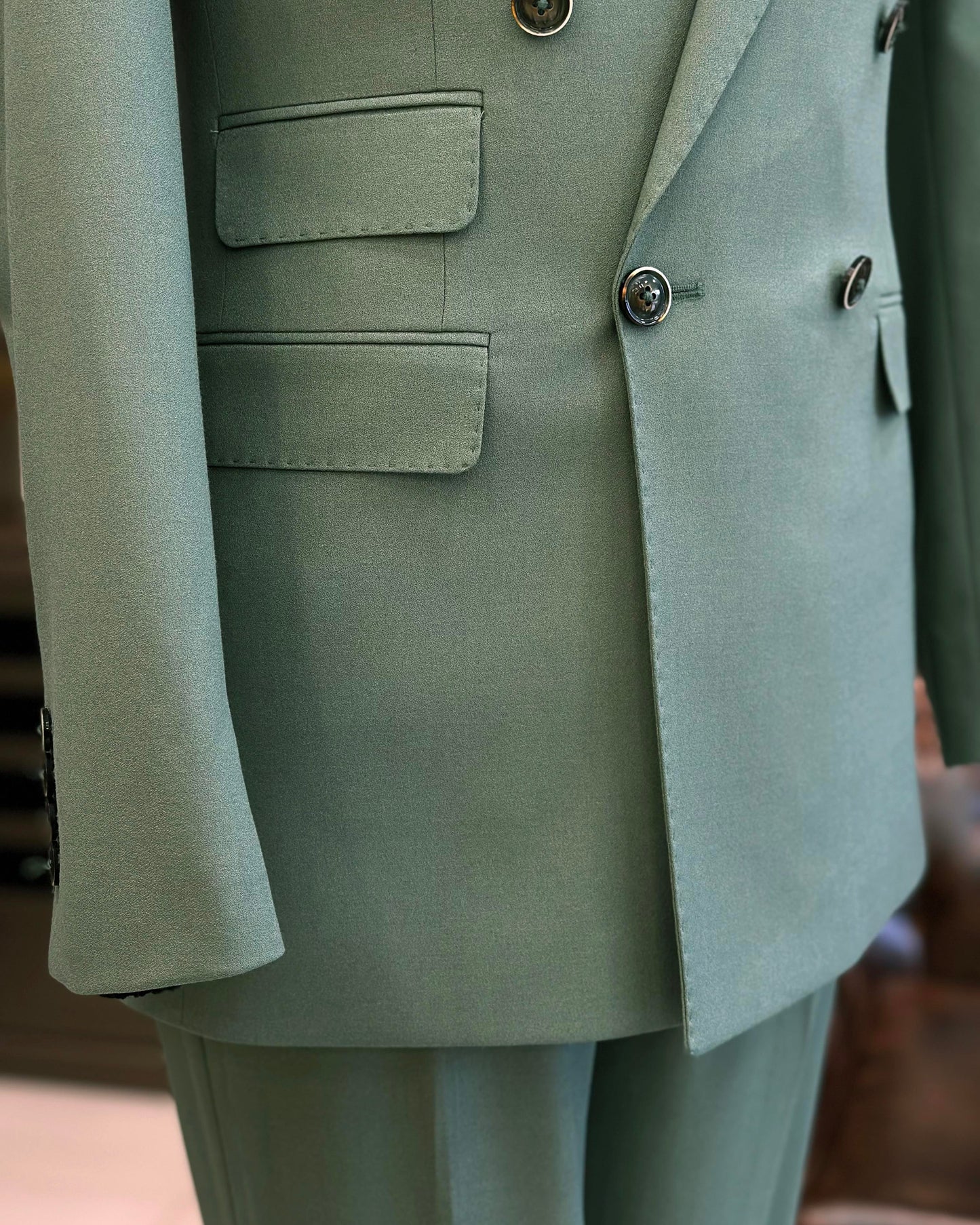 Ishmael Green Solid Double-Breasted Suit