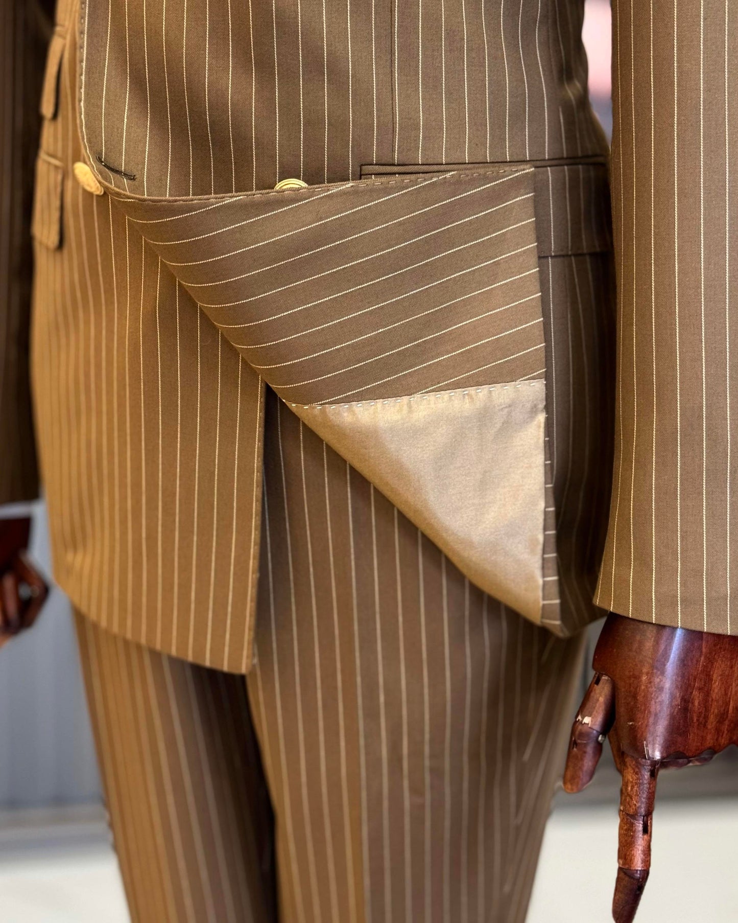 Yardley Brown Striped Double-Breasted Suit