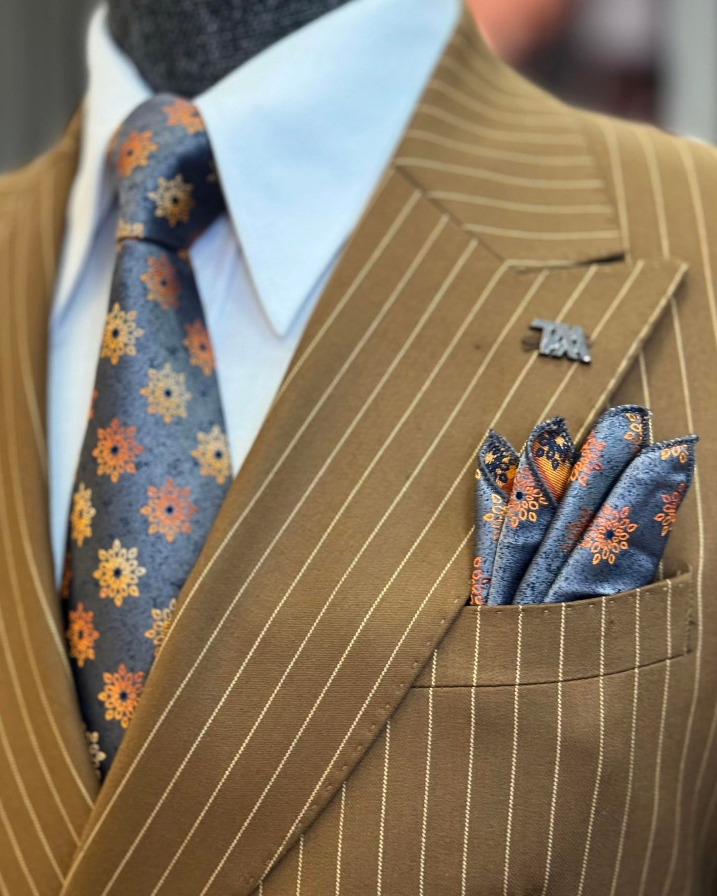 Yardley Brown Striped Double-Breasted Suit