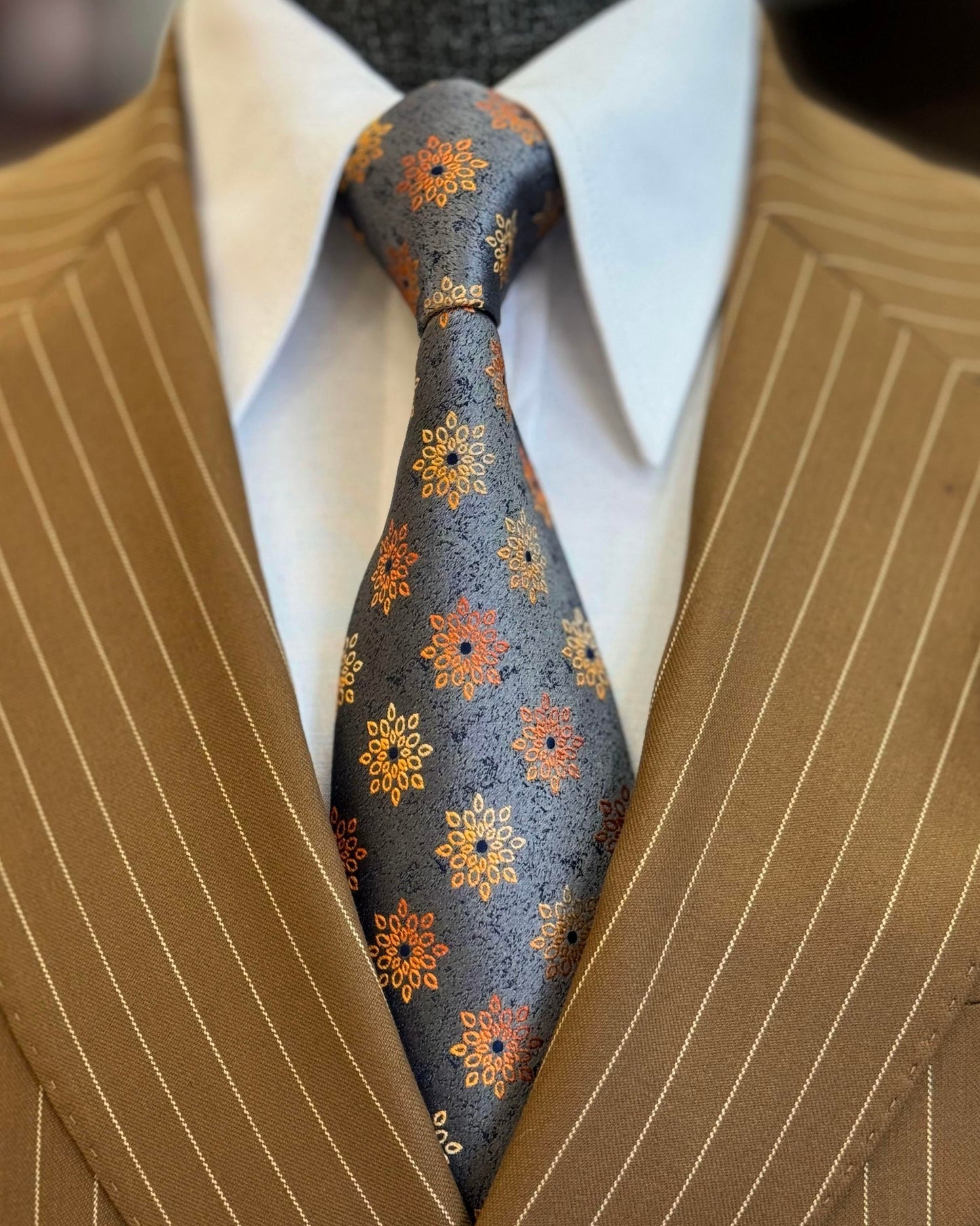 Yardley Brown Striped Double-Breasted Suit