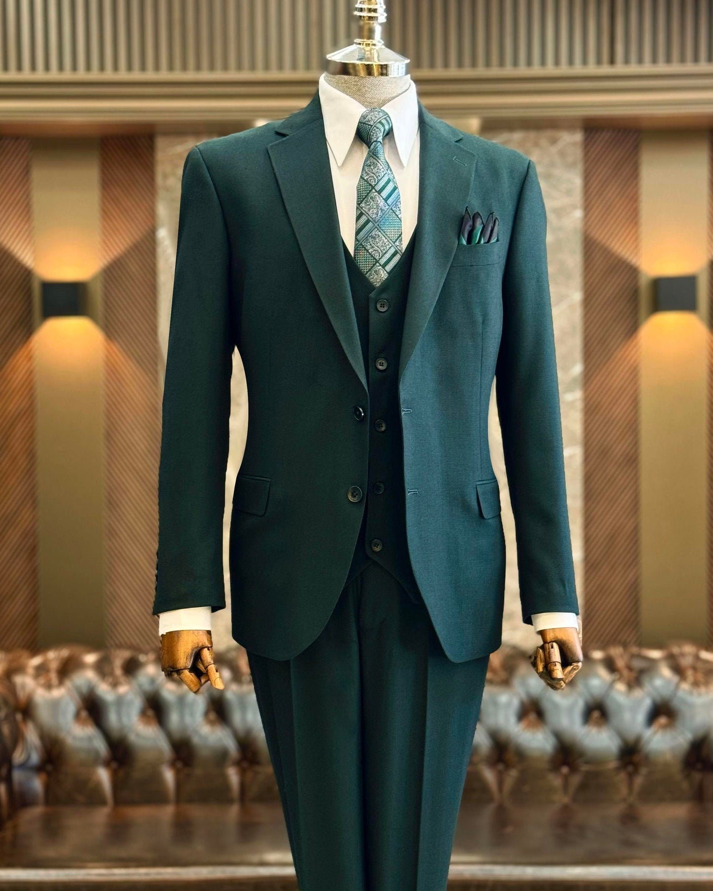 Montgomery Green Solid Slim Fit Suit