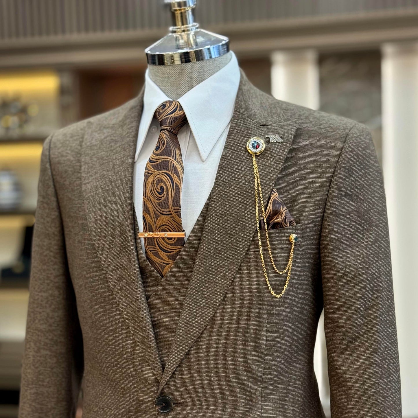 Godfrey Brown Houndstooth Slim Fit Suit