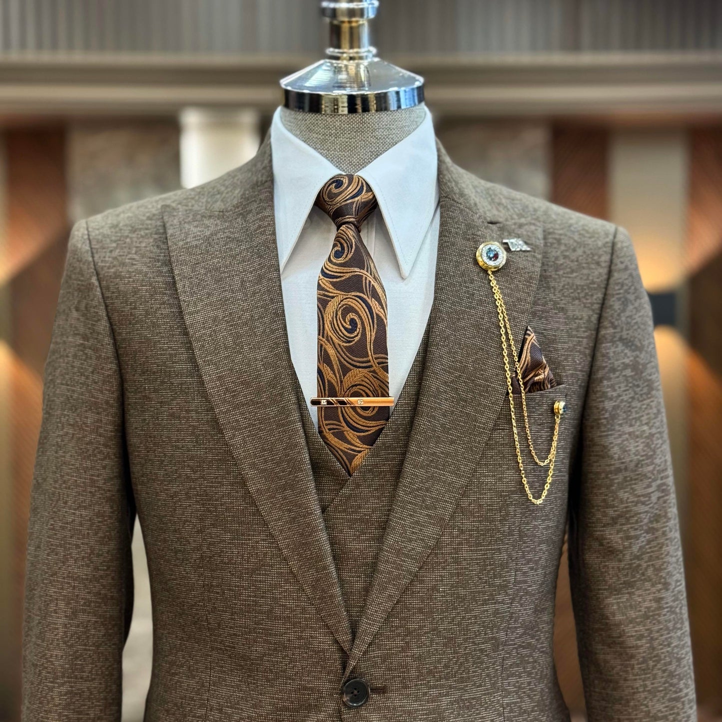 Godfrey Brown Houndstooth Slim Fit Suit