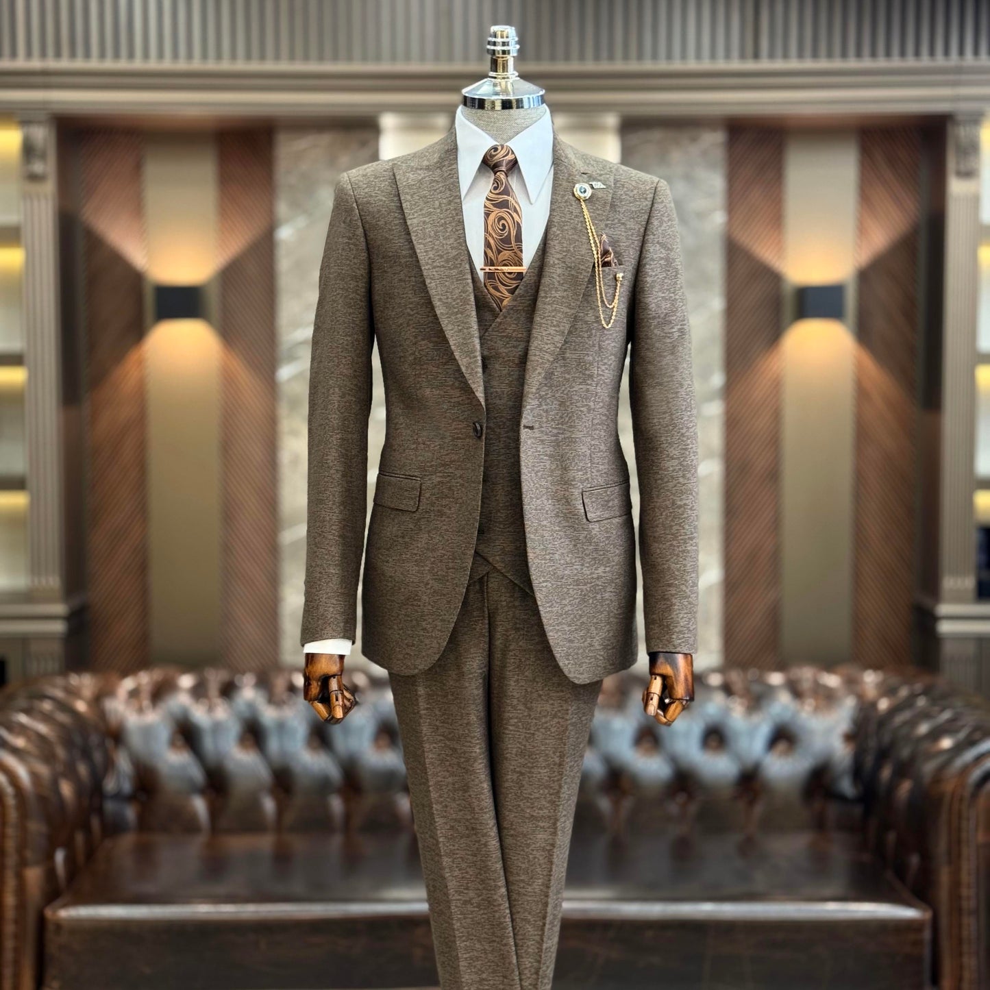 Godfrey Brown Houndstooth Slim Fit Suit