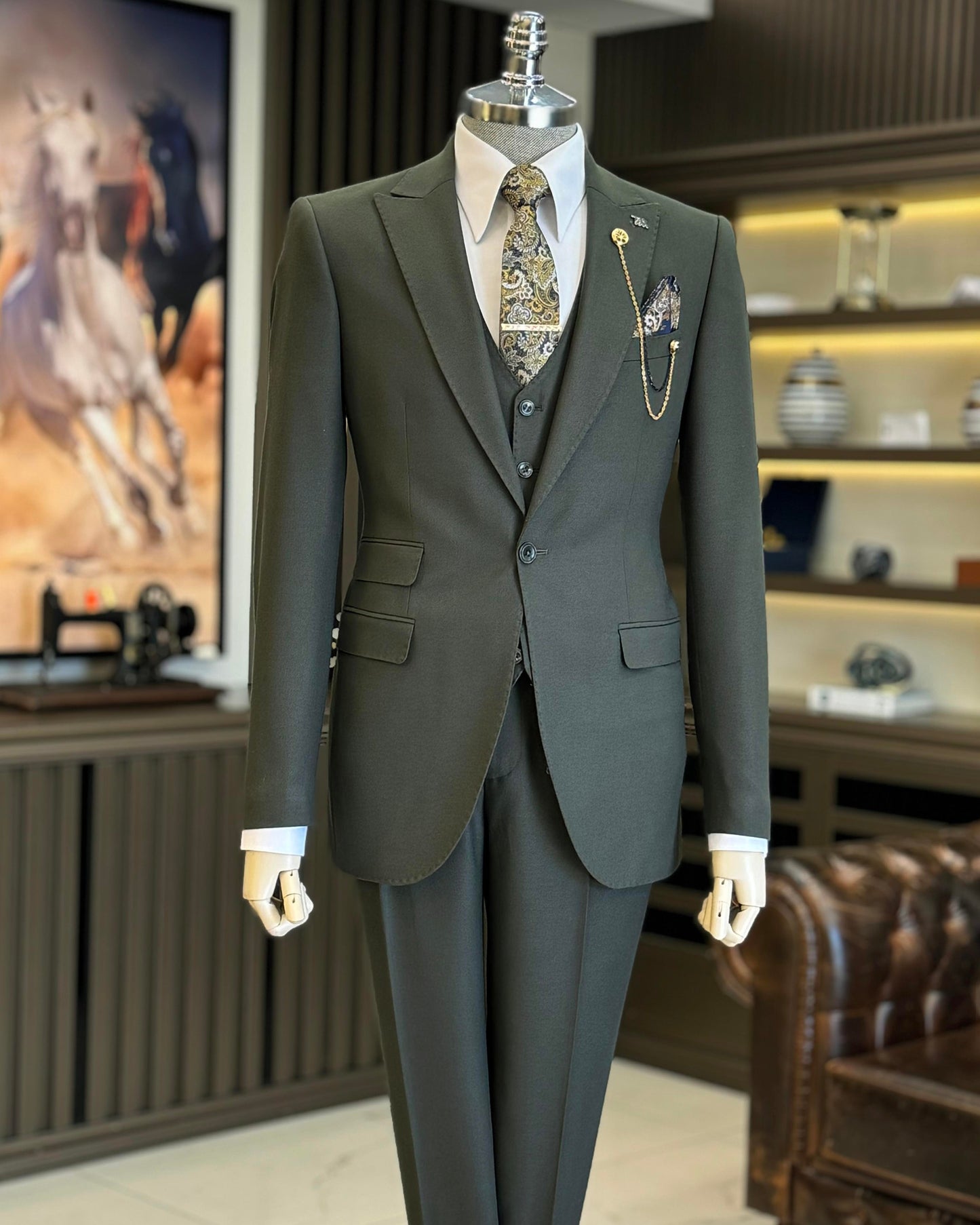 Weston Green Solid Slim Fit Suit