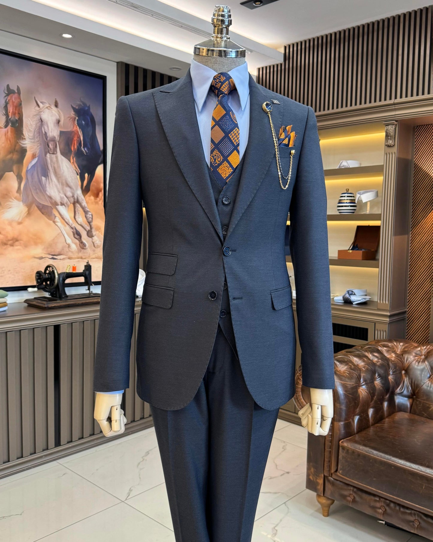 Maxwell Navy Blue Solid Slim Fit Suit