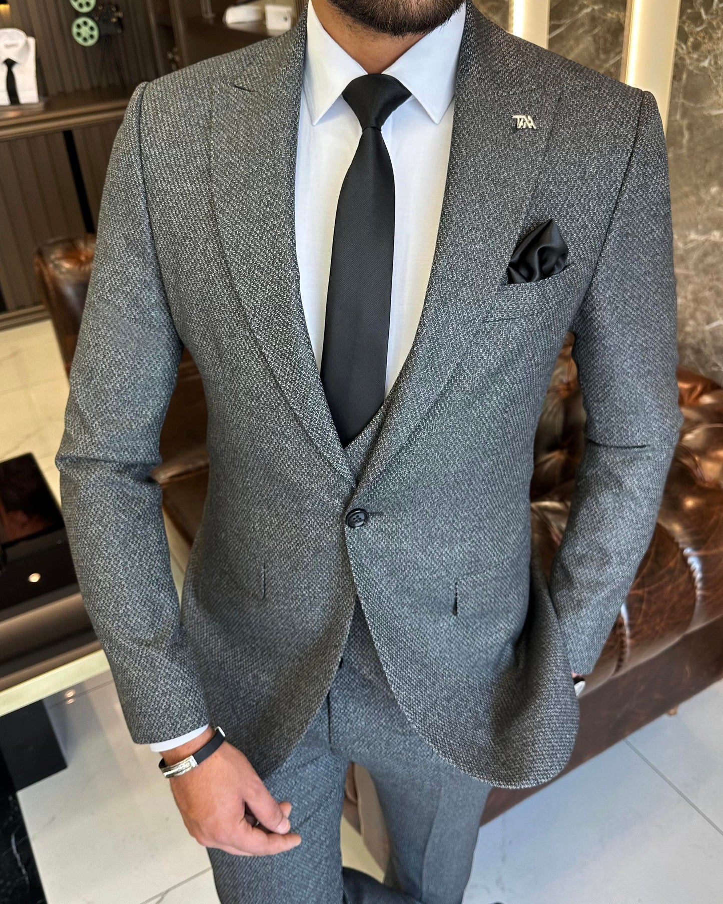 Jensen Gray Houndstooth Slim Fit Suit
