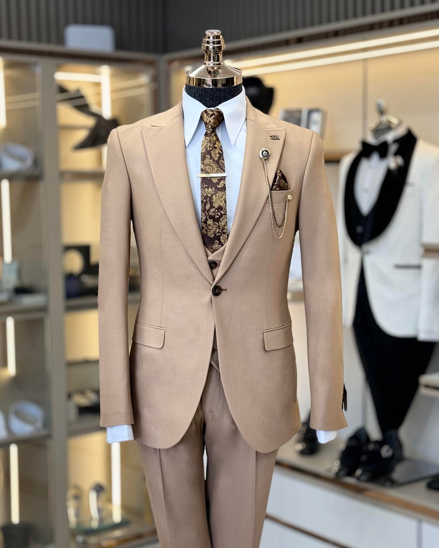 Orson Camel Solid Slim Fit Suit