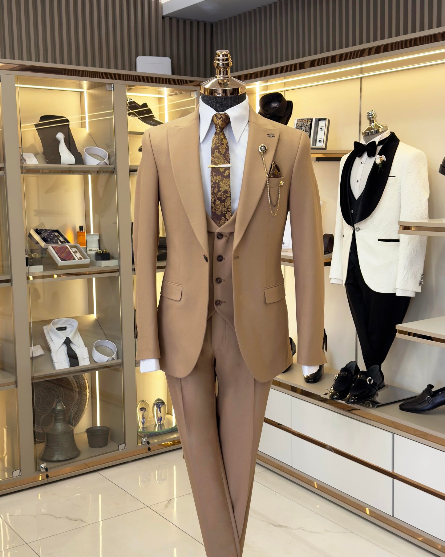 Orson Camel Solid Slim Fit Suit