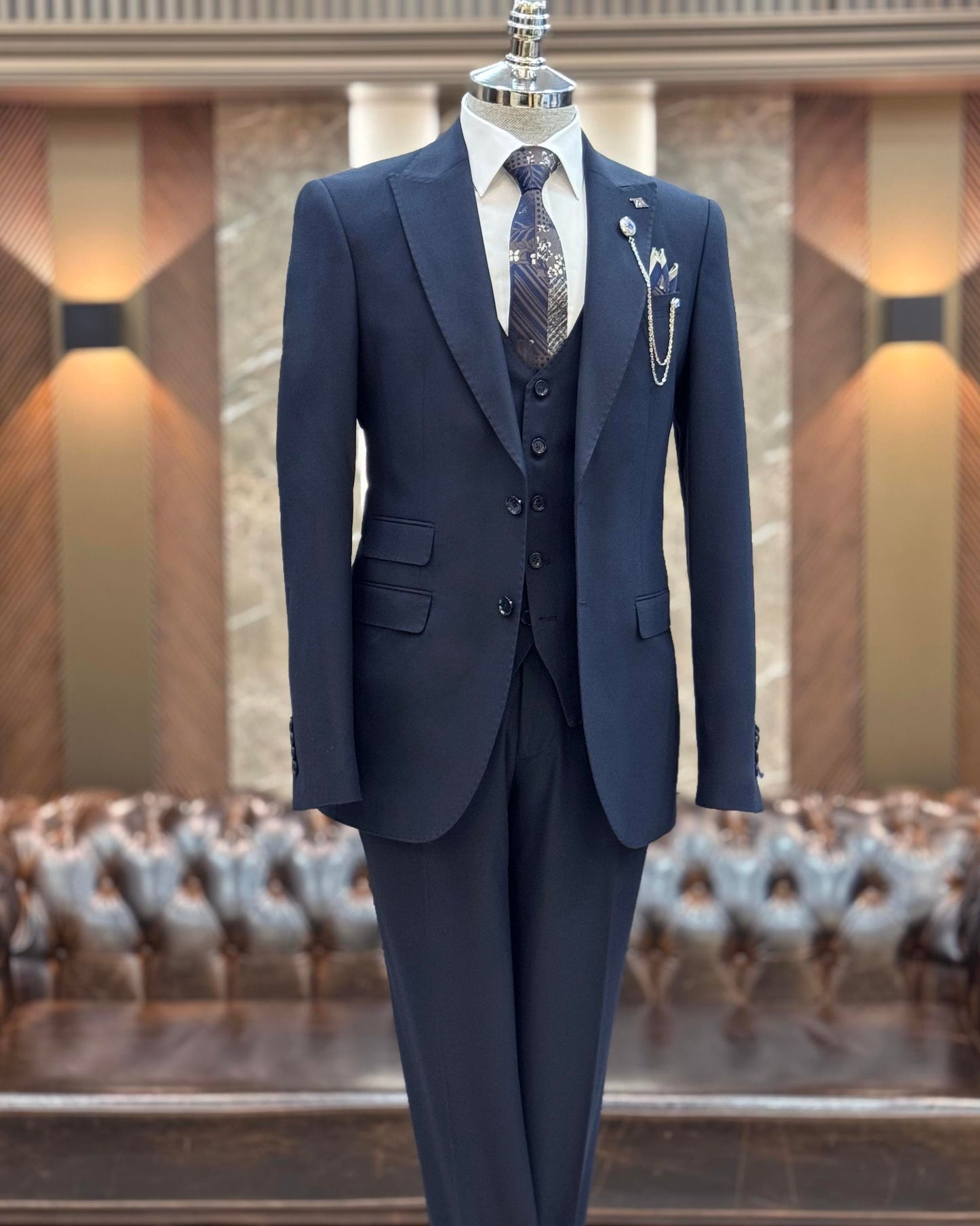Nolan Navy Blue Solid Slim Fit Suit