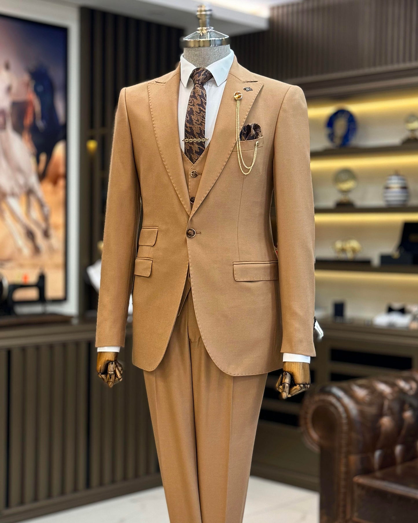 Maddox Camel Solid Slim Fit Suit