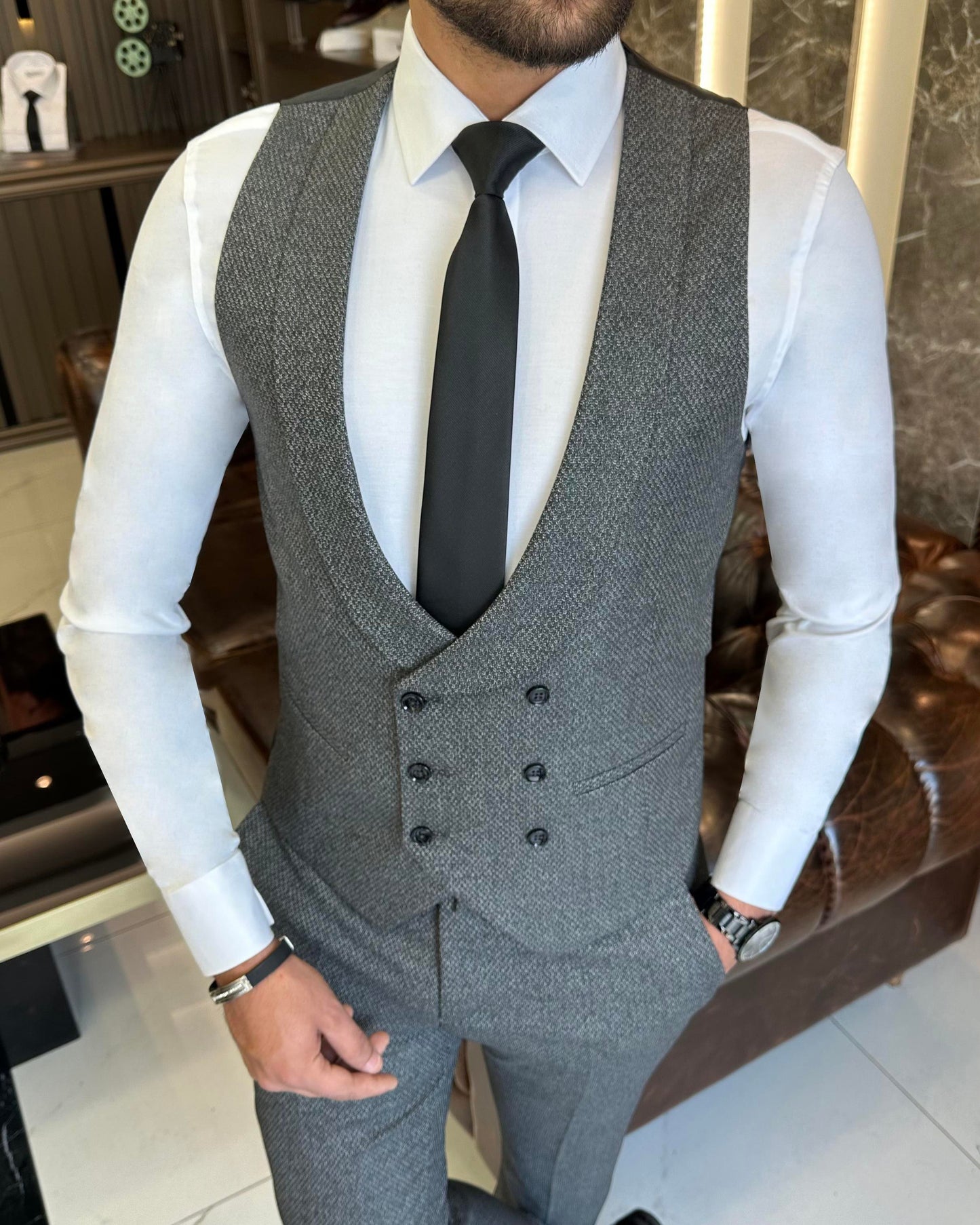Jensen Gray Houndstooth Slim Fit Suit