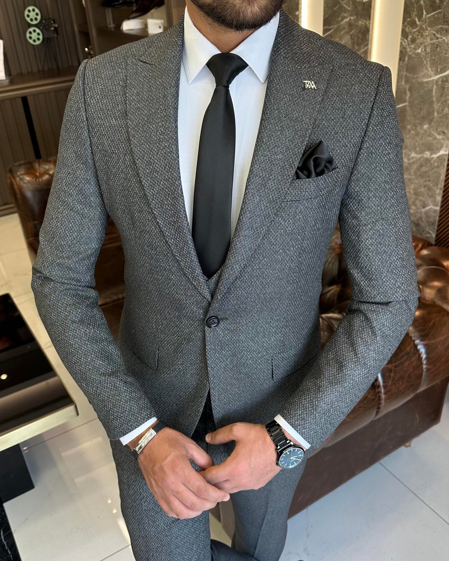 Jensen Gray Houndstooth Slim Fit Suit