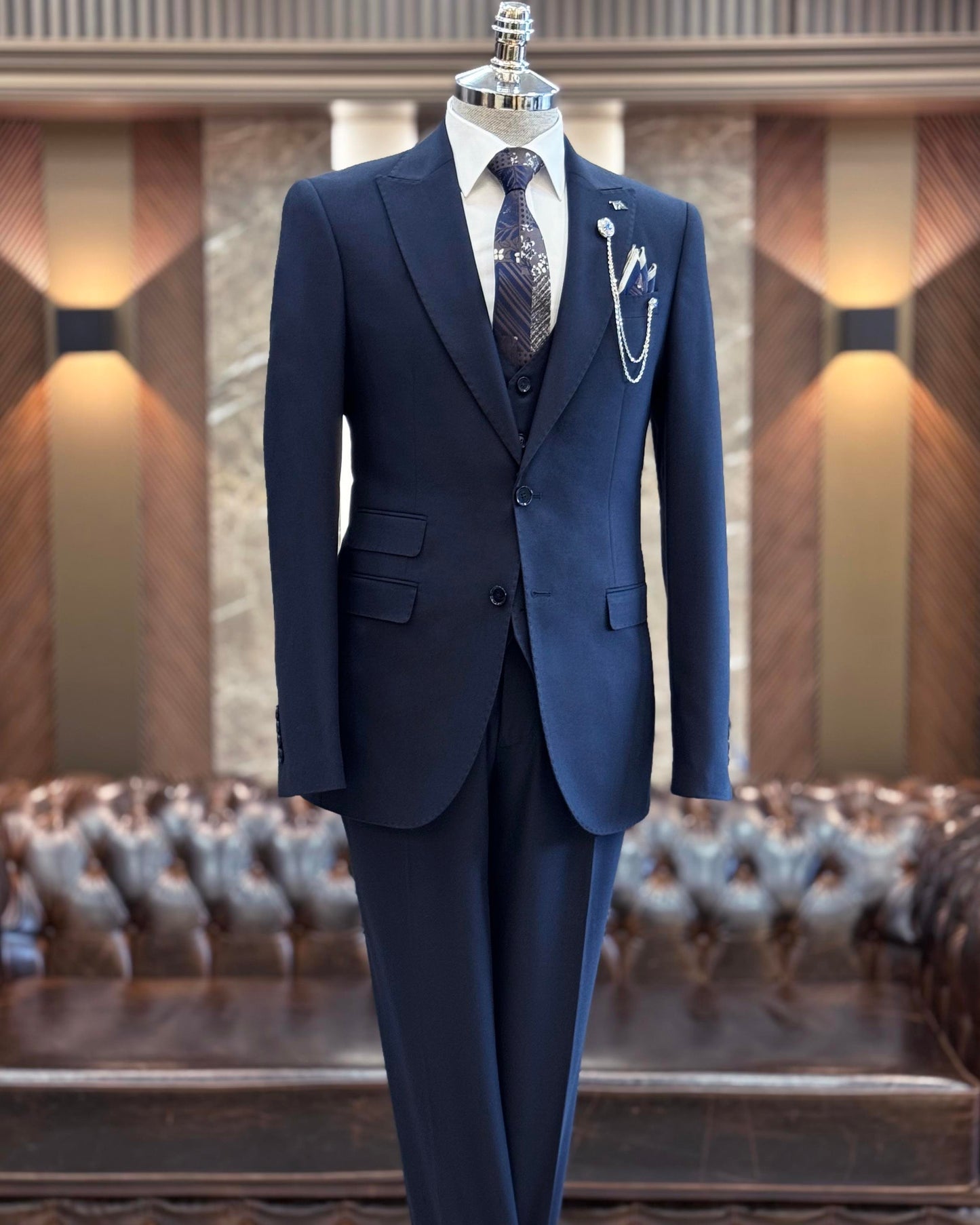 Nolan Navy Blue Solid Slim Fit Suit