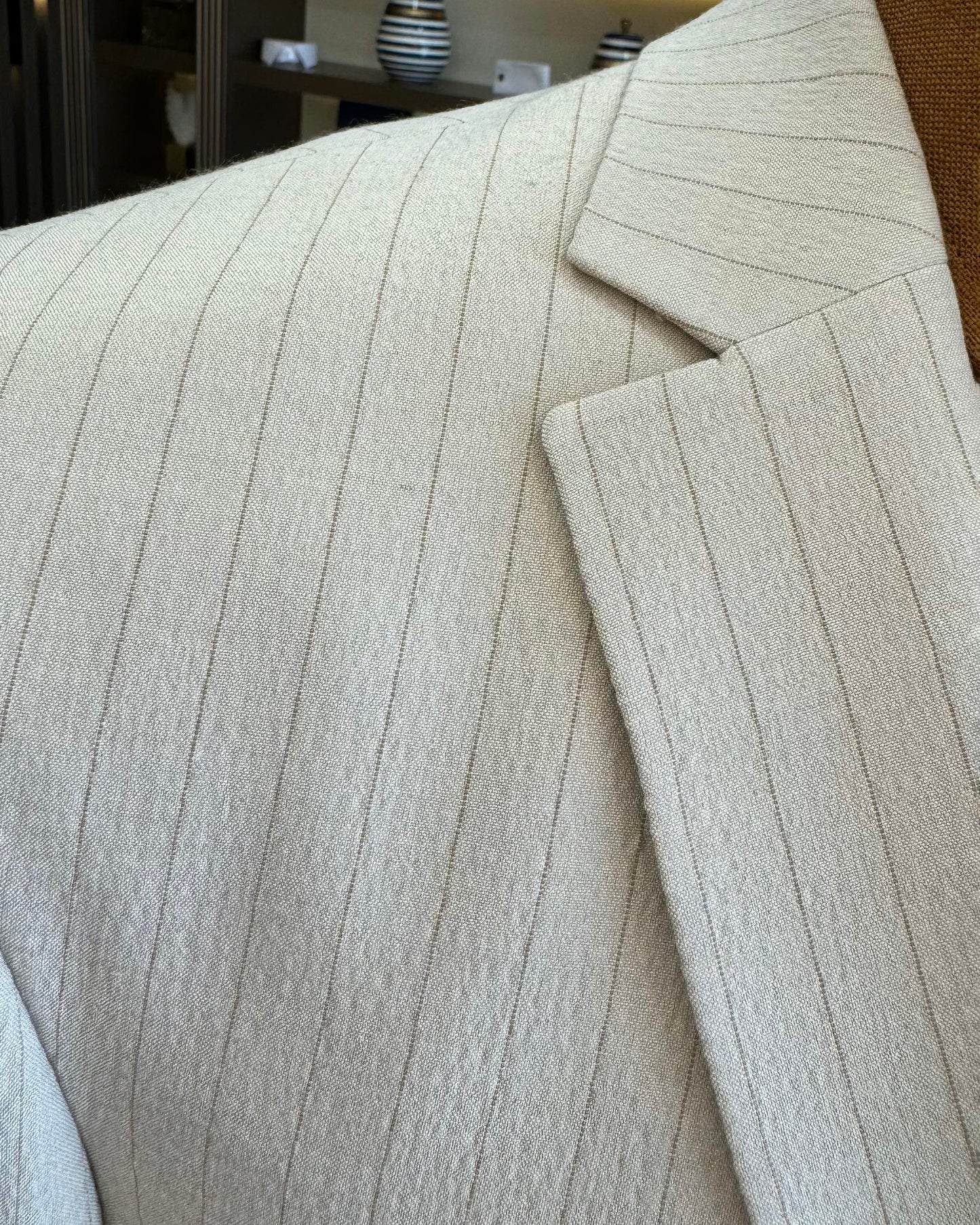 Maximiliano Beige Striped Slim Fit Suit