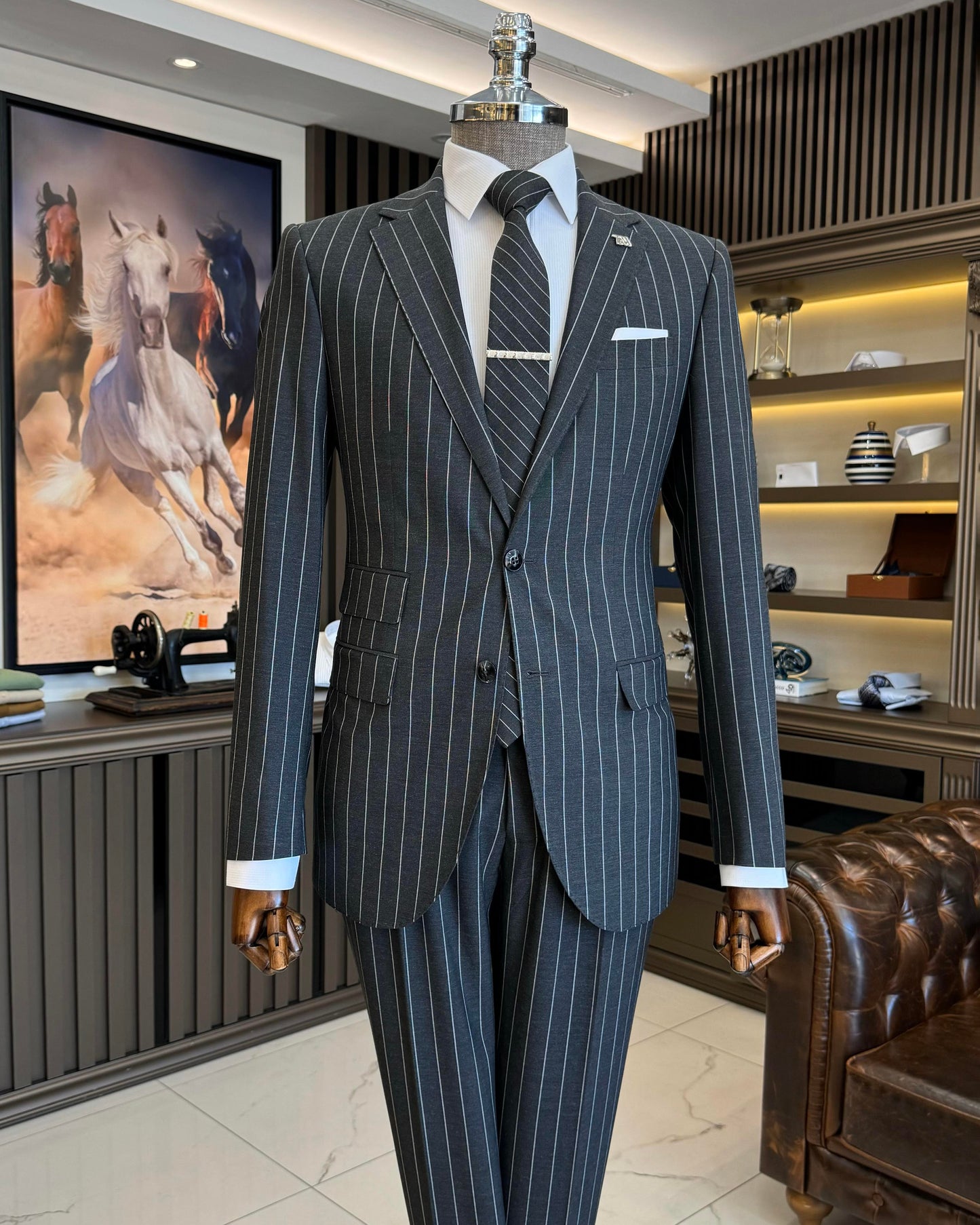 Norbert Anthracite Striped Slim Fit Suit