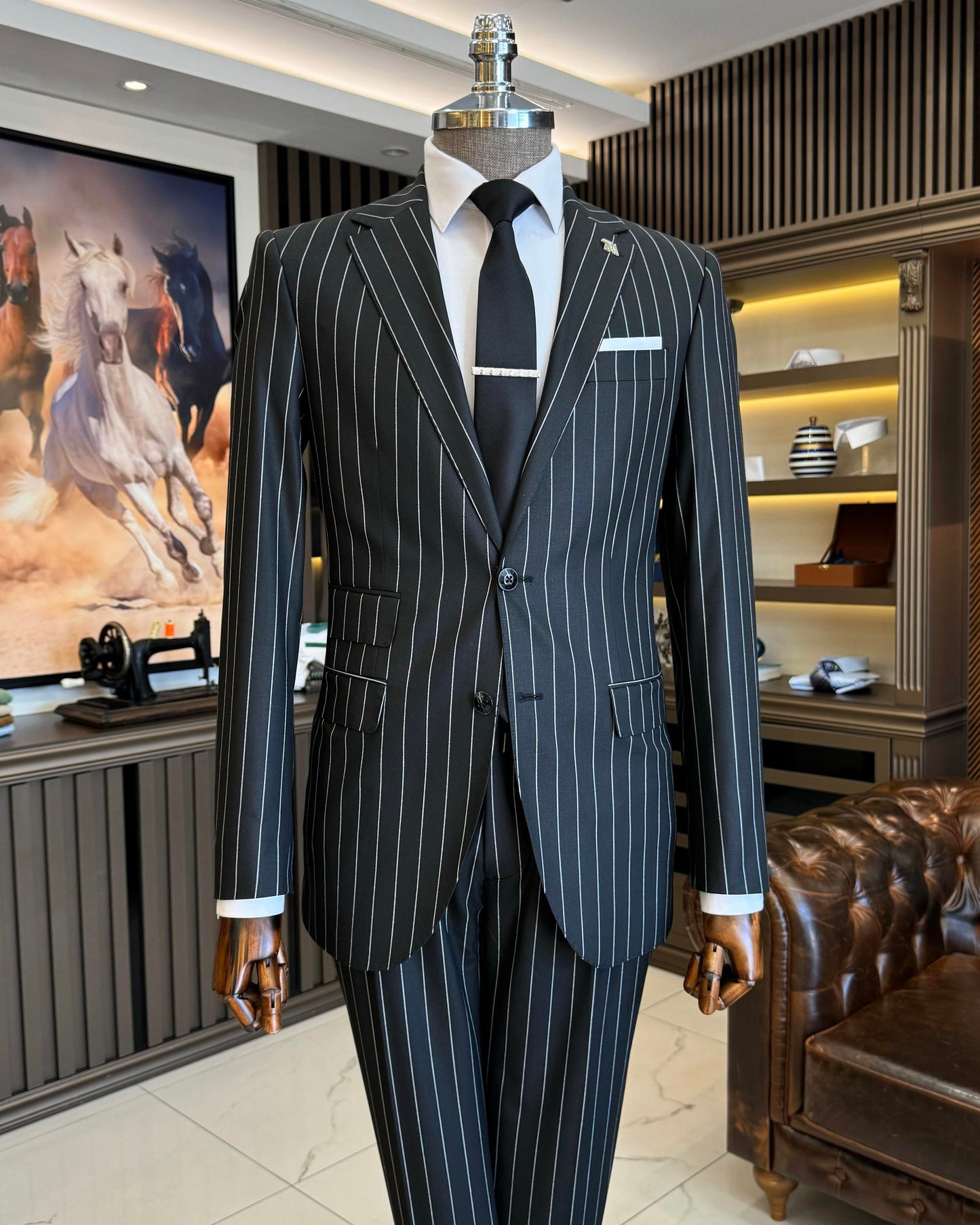 Victoriano Black Striped Slim Fit Suit