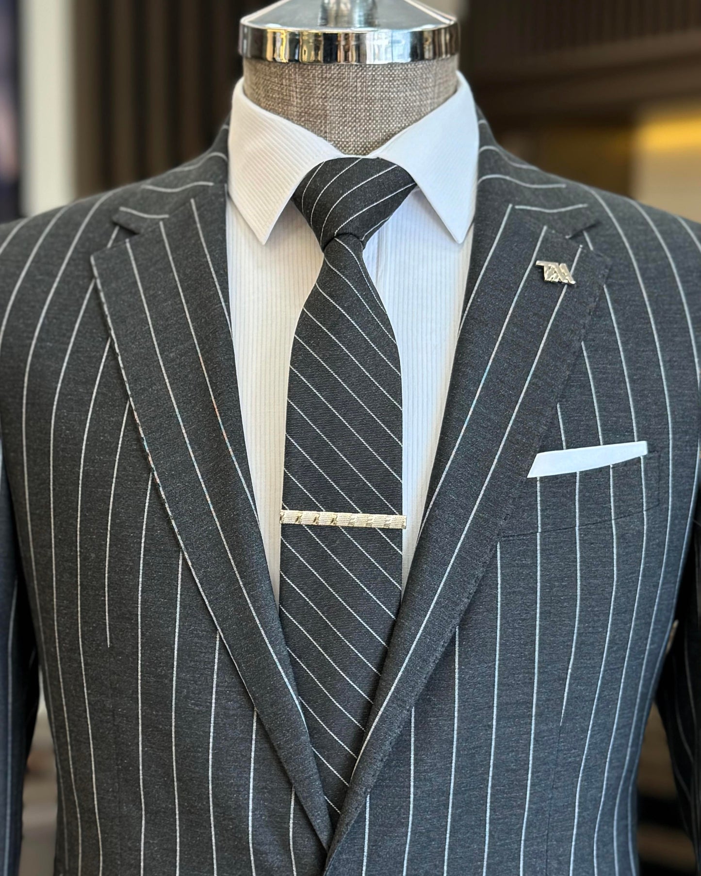 Norbert Anthracite Striped Slim Fit Suit