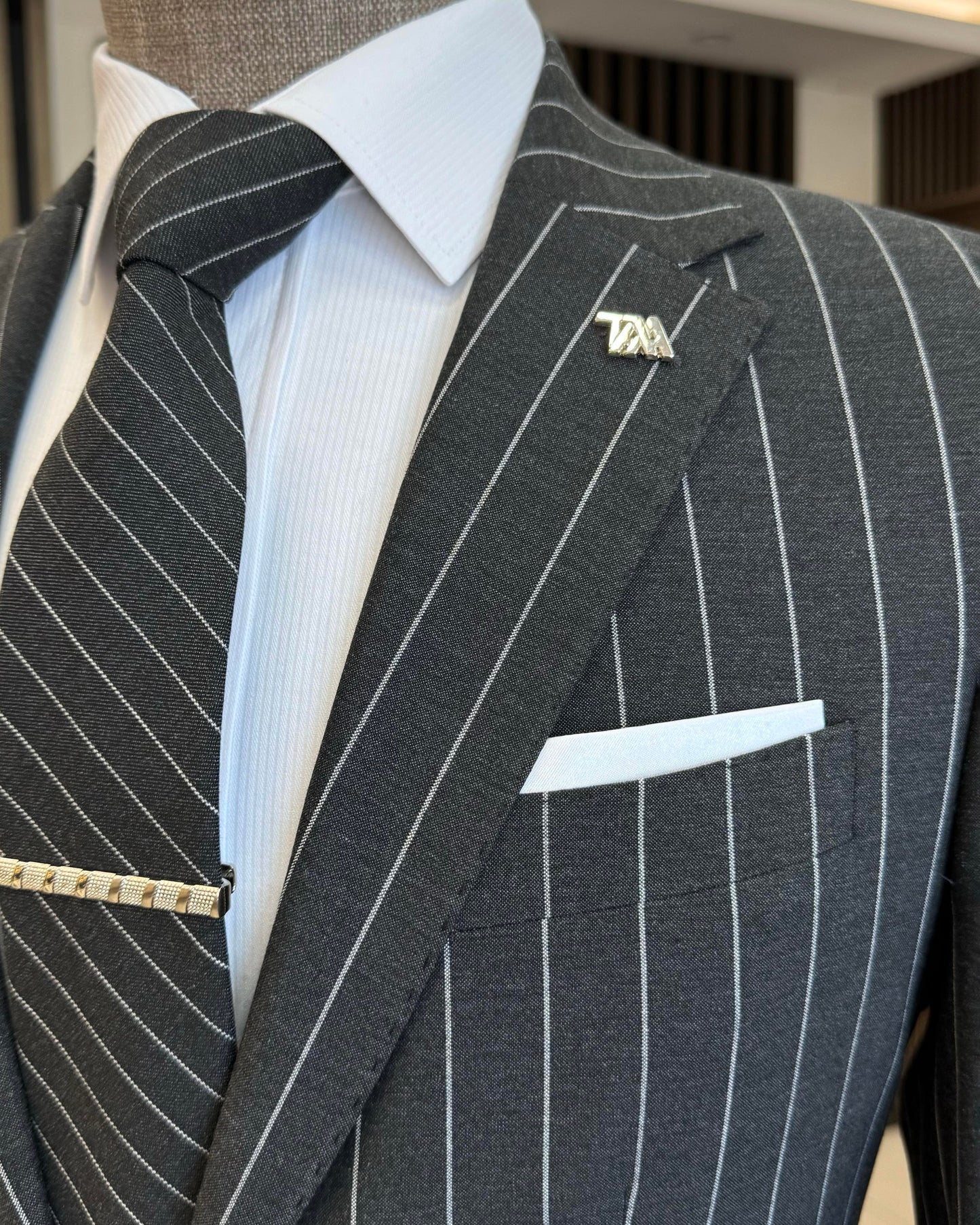 Norbert Anthracite Striped Slim Fit Suit
