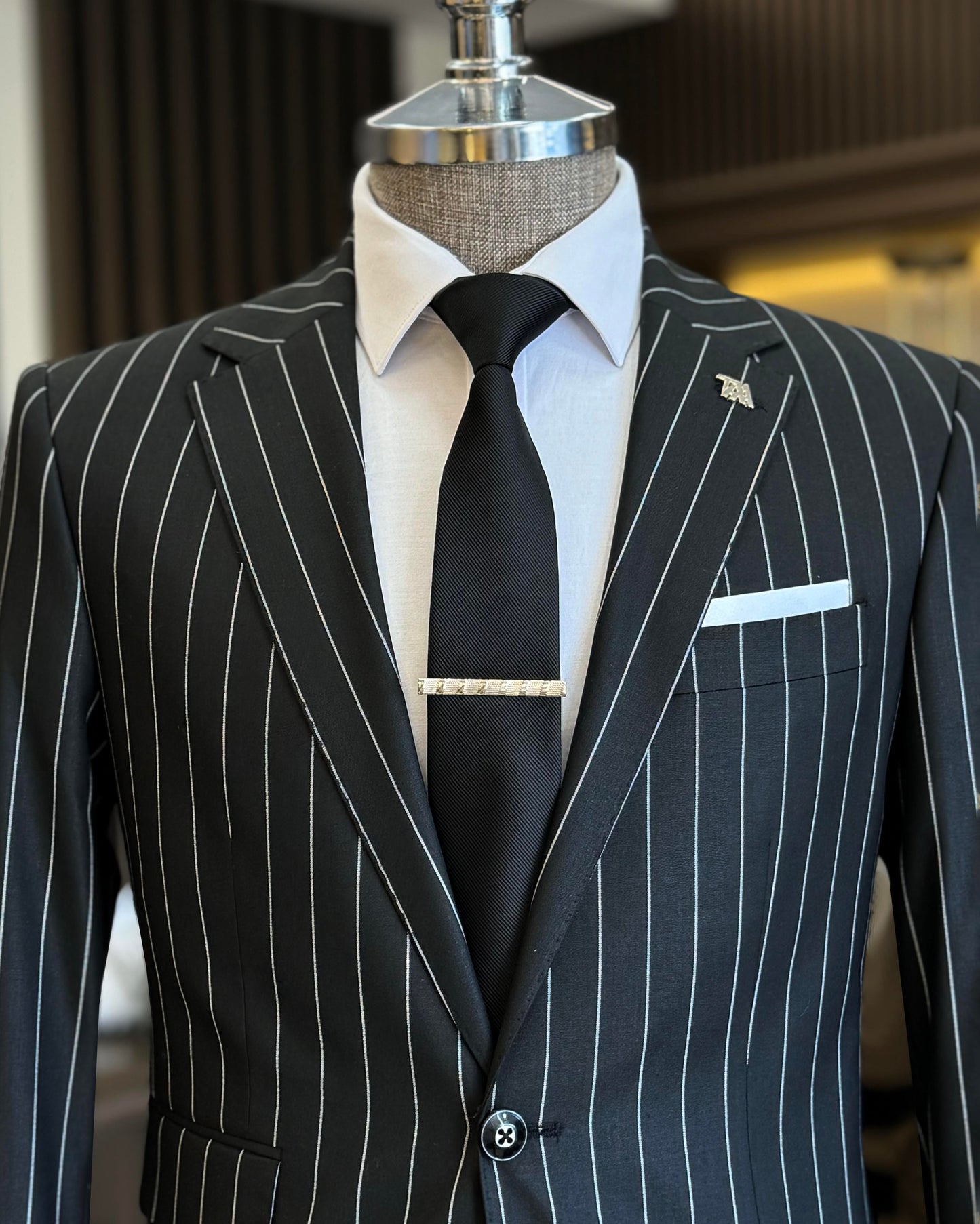 Victoriano Black Striped Slim Fit Suit